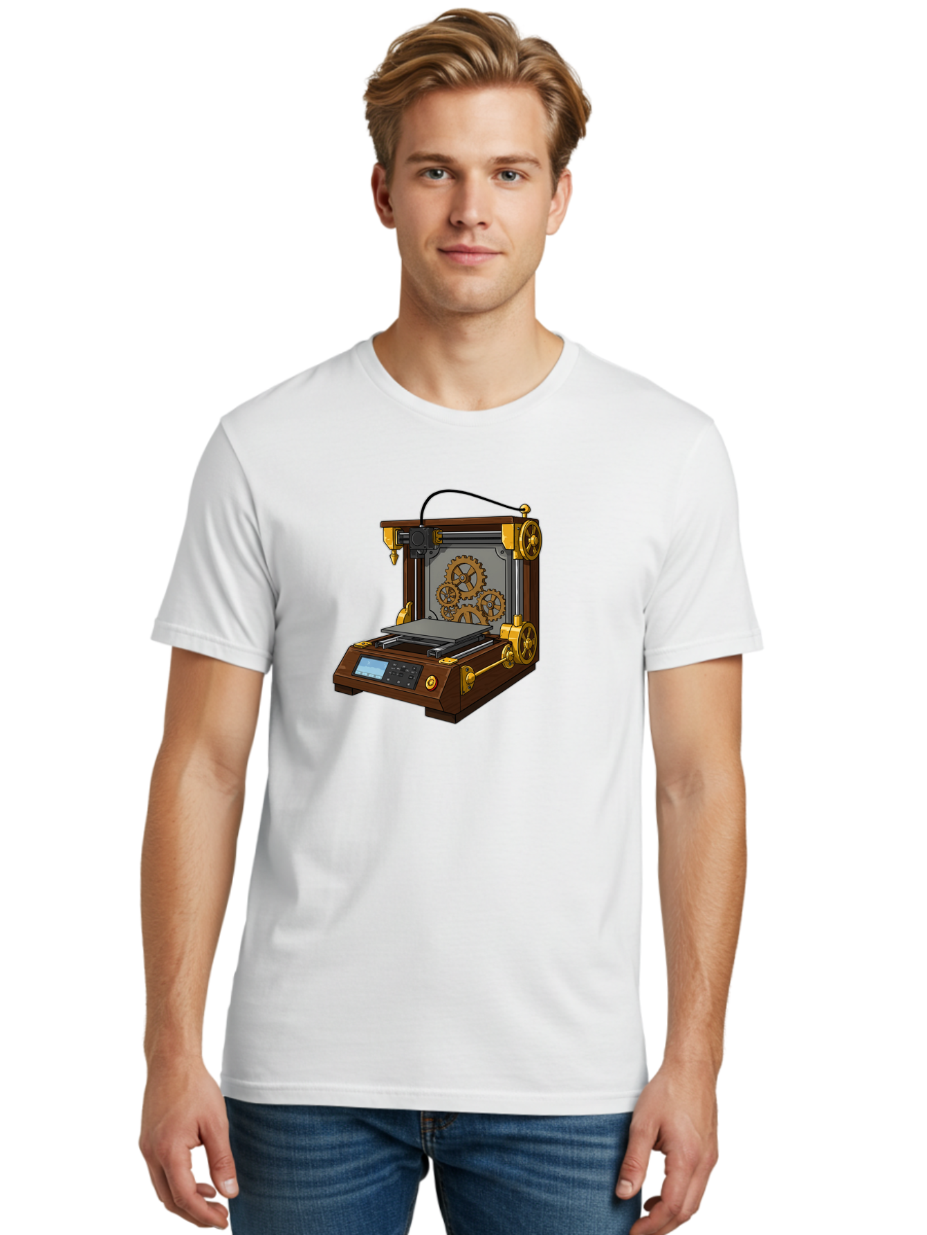3D-Printer-9 Men'S Graphic Tee, 100% Cotton, Comfortable Casual Summer Wear, Machine Washable, Steampunk 3D Printer, Industrial Machinery, Mechanical Gears, Digital Display, Innovative Technology, Futuristic Design, Mechanical Engineering, Baa043 10