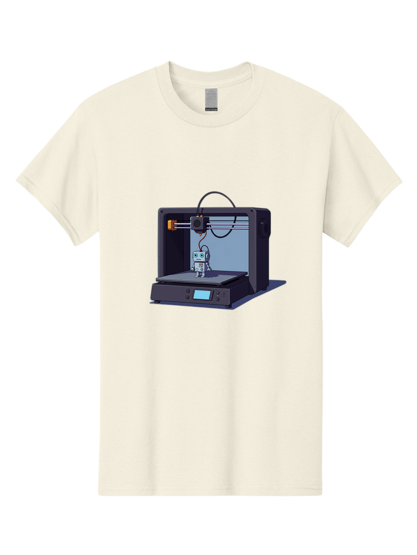 3D-Printer-Robot Men'S Graphic Tee, 100% Cotton, Comfortable Casual Summer Wear, Machine Washable, 3D Printing Technology, Robot Figurine, Digital Fabrication, Additive Manufacturing, Futuristic Design, Robotic Innovation, Modern Machinery Baa048 7