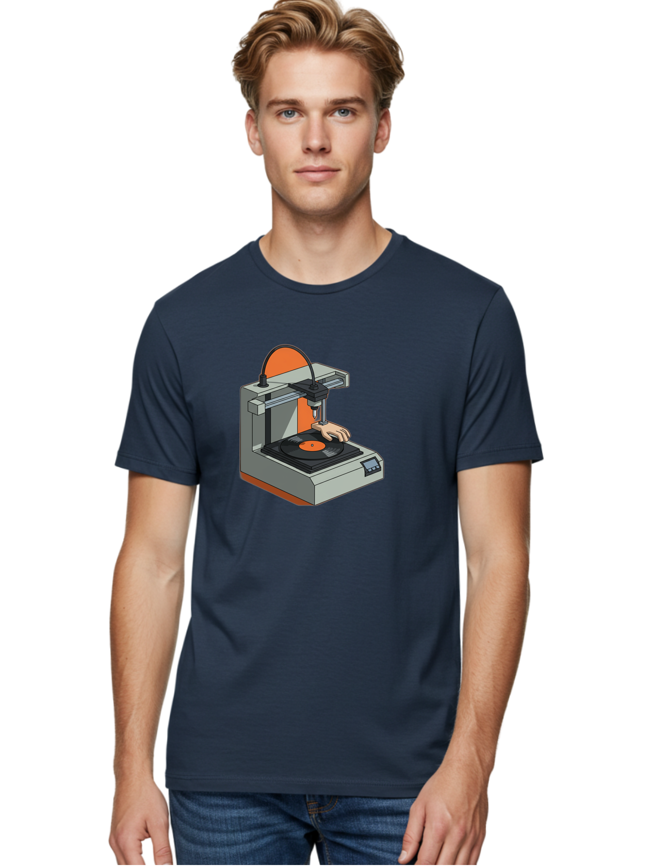 3D-Printer-Vinyl-Record Men'S Graphic Tee, 100% Cotton, Comfortable Casual Summer Wear, Machine Washable, 3D Printing Technology, Vinyl Record Production, Innovative Manufacturing, Creative Design, Futuristic Machinery, Digital Fabrication, Baa049 6
