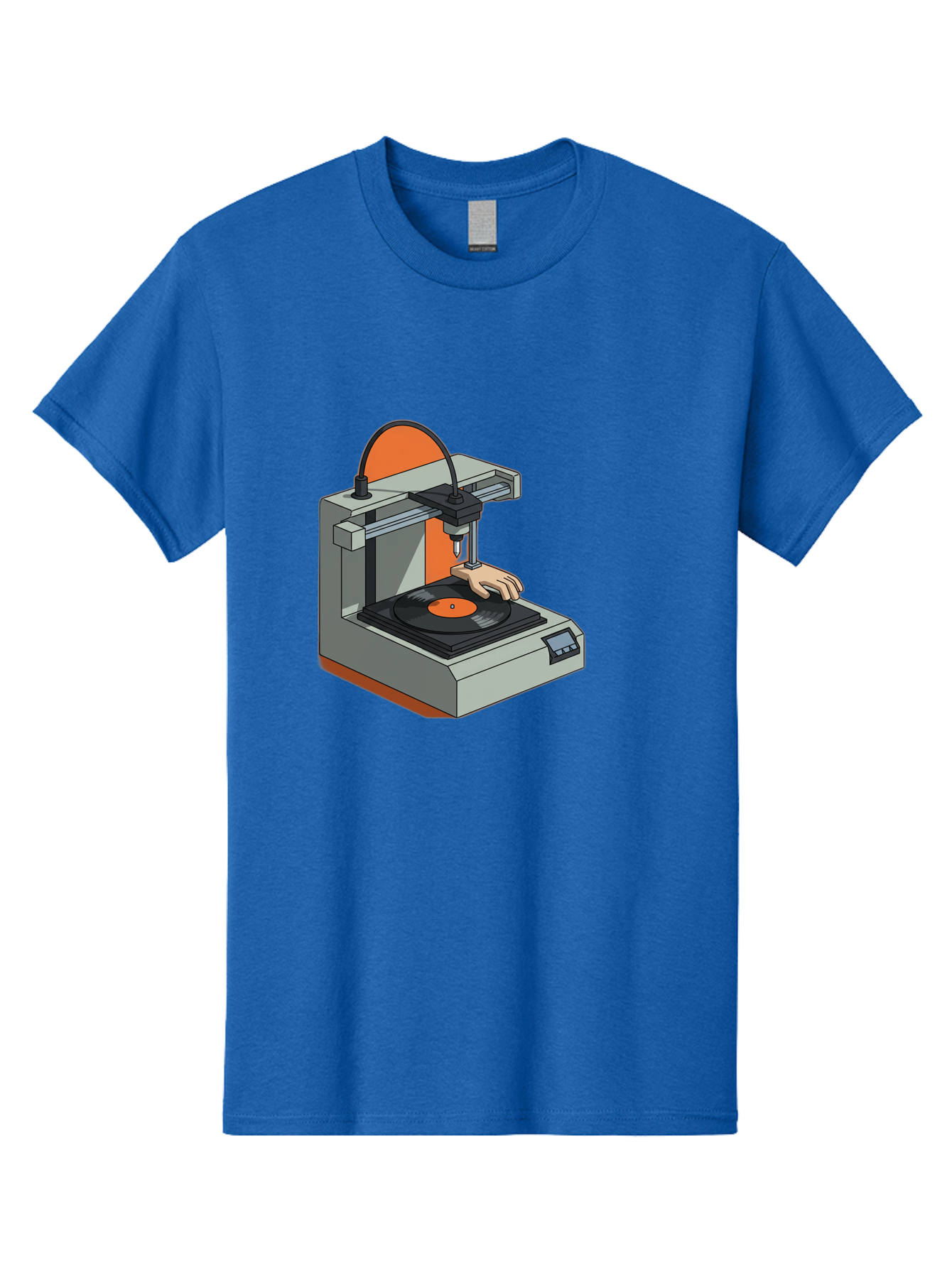 3D-Printer-Vinyl-Record Men'S Graphic Tee, 100% Cotton, Comfortable Casual Summer Wear, Machine Washable, 3D Printing Technology, Vinyl Record Production, Innovative Manufacturing, Creative Design, Futuristic Machinery, Digital Fabrication, Baa049 3