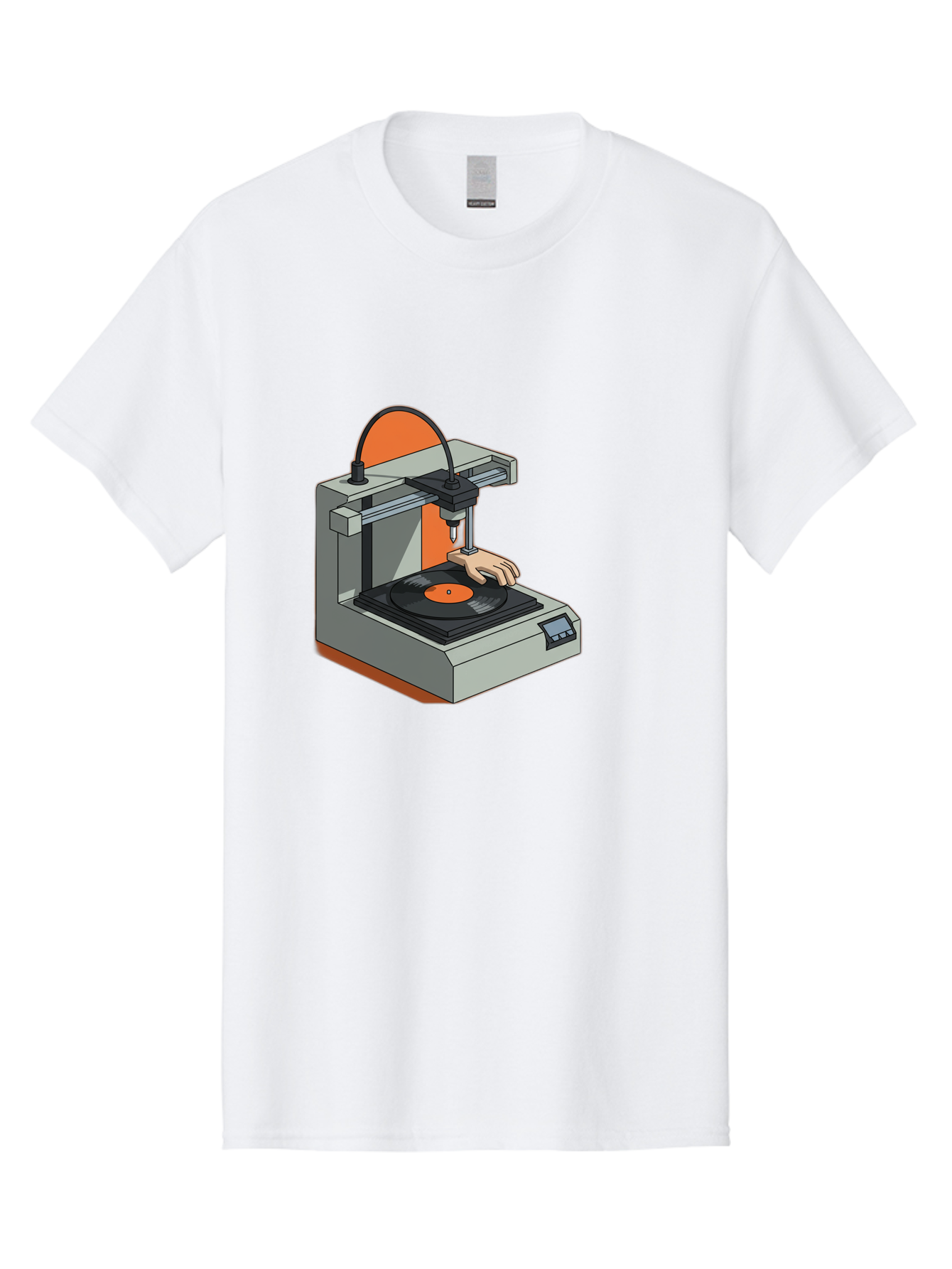 3D-Printer-Vinyl-Record Men'S Graphic Tee, 100% Cotton, Comfortable Casual Summer Wear, Machine Washable, 3D Printing Technology, Vinyl Record Production, Innovative Manufacturing, Creative Design, Futuristic Machinery, Digital Fabrication, Baa049 17