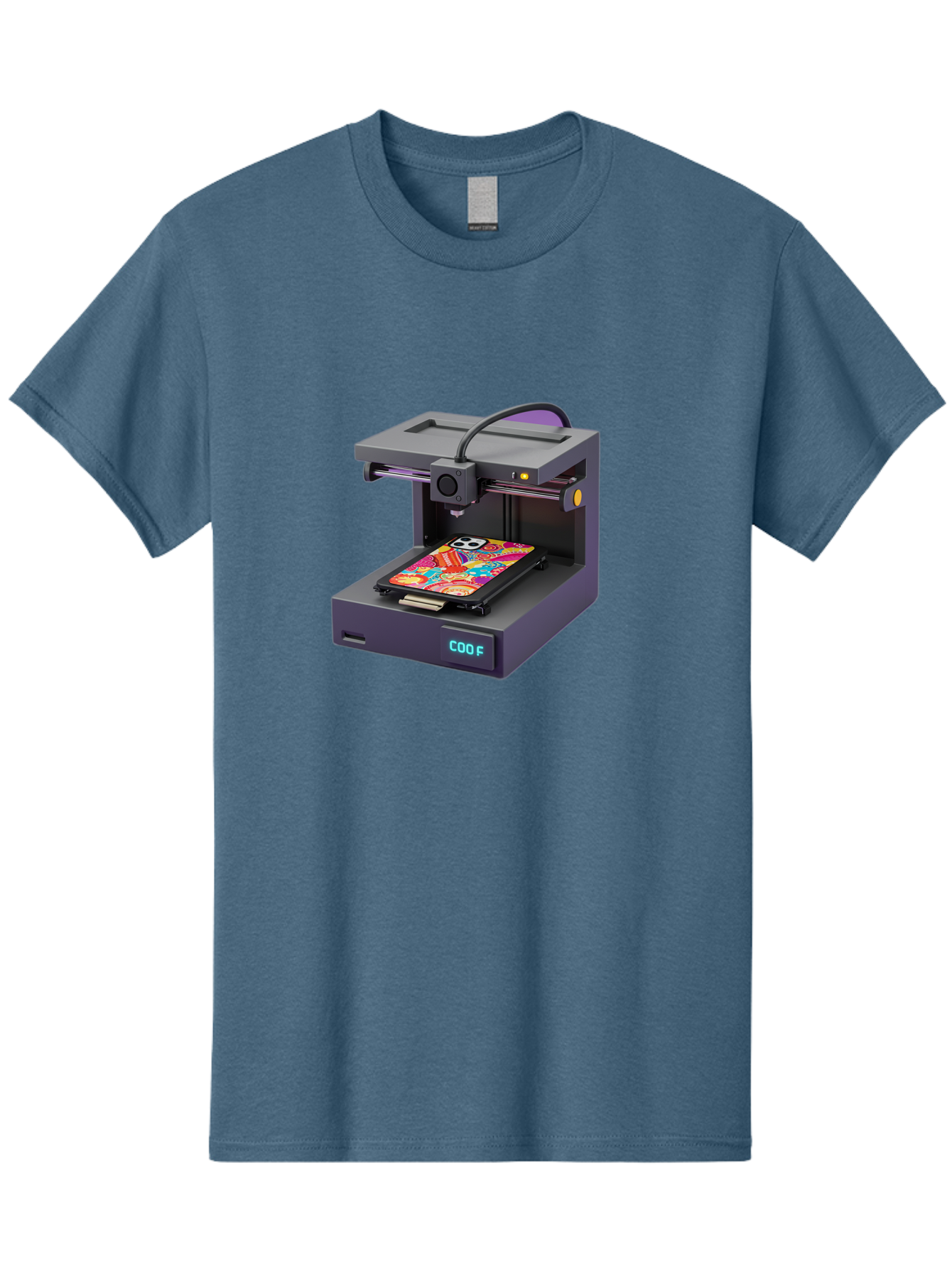 3D-Printer-With-Phone-Case Men'S Graphic Tee, 100% Cotton, Comfortable Casual Summer Wear, Machine Washable, 3D Printing Technology, Vibrant Phone Case, Colorful Design, Sugar Skull Art, Creative Printing, Modern Machinery, Baa050 15