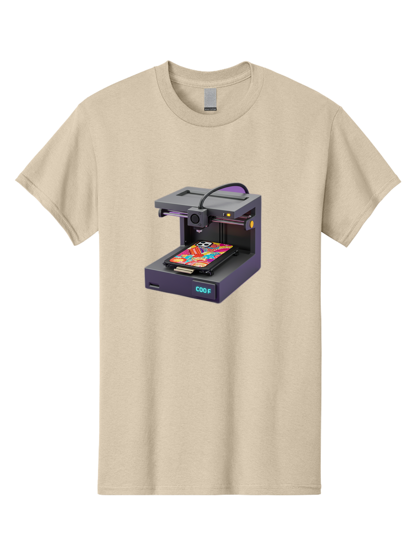 3D-Printer-With-Phone-Case Men'S Graphic Tee, 100% Cotton, Comfortable Casual Summer Wear, Machine Washable, 3D Printing Technology, Vibrant Phone Case, Colorful Design, Sugar Skull Art, Creative Printing, Modern Machinery, Baa050 5