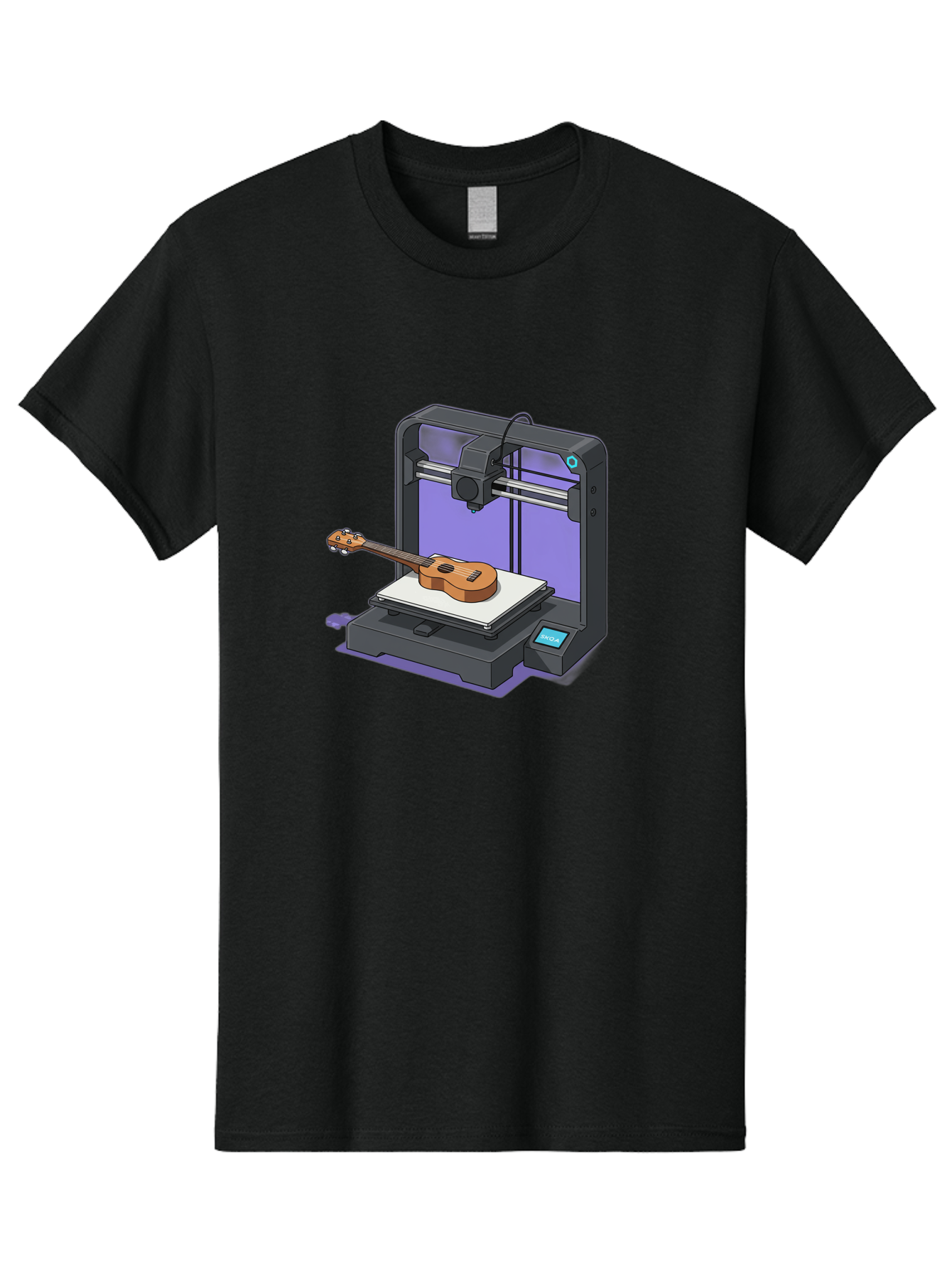 3D-Printer-With-Ukulele Men'S Graphic Tee, 100% Cotton, Comfortable Casual Summer Wear, Machine Washable, 3D Printing Technology, Ukulele Manufacturing, Customized Instruments, Innovative Design, Digital Fabrication, Musical Instruments, Baa051 11
