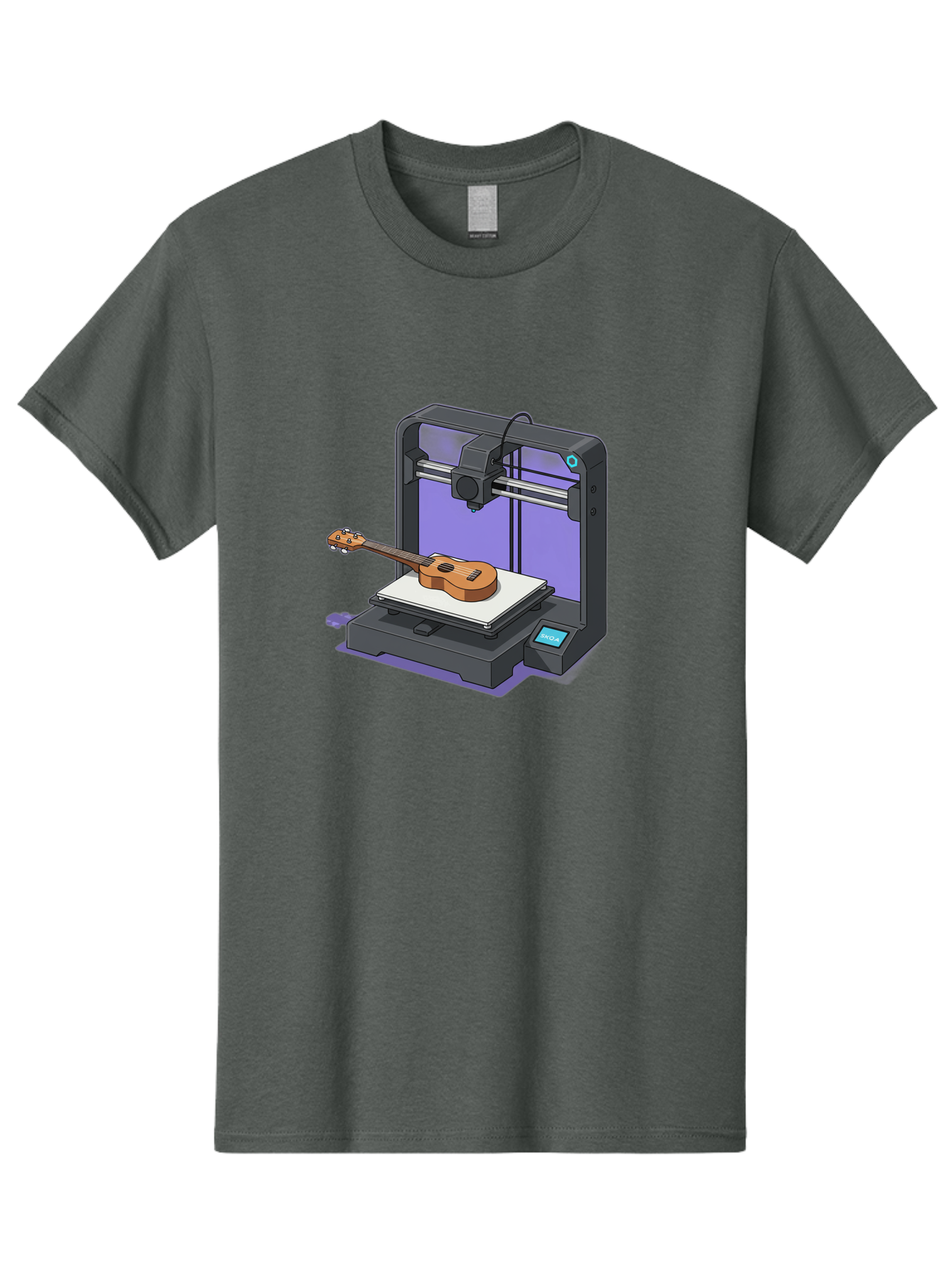 3D-Printer-With-Ukulele Men'S Graphic Tee, 100% Cotton, Comfortable Casual Summer Wear, Machine Washable, 3D Printing Technology, Ukulele Manufacturing, Customized Instruments, Innovative Design, Digital Fabrication, Musical Instruments, Baa051 29