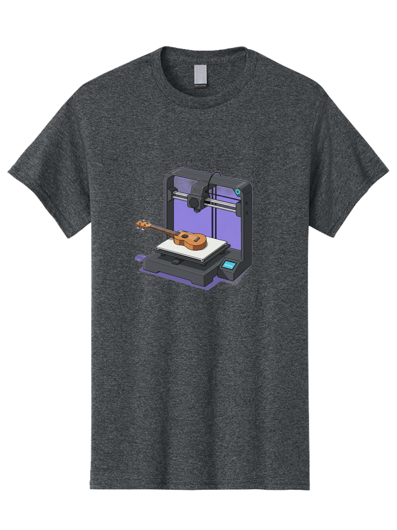 3D-Printer-With-Ukulele Men'S Graphic Tee, 100% Cotton, Comfortable Casual Summer Wear, Machine Washable, 3D Printing Technology, Ukulele Manufacturing, Customized Instruments, Innovative Design, Digital Fabrication, Musical Instruments, Baa051 25