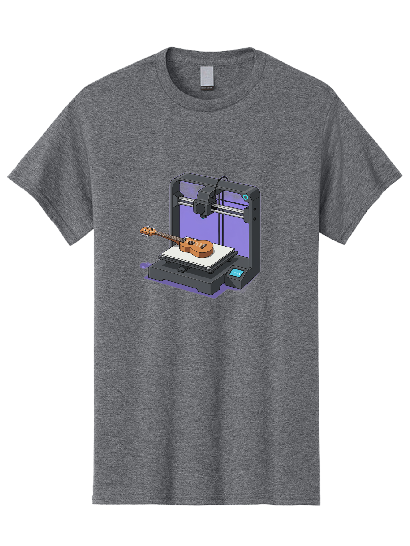 3D-Printer-With-Ukulele Men'S Graphic Tee, 100% Cotton, Comfortable Casual Summer Wear, Machine Washable, 3D Printing Technology, Ukulele Manufacturing, Customized Instruments, Innovative Design, Digital Fabrication, Musical Instruments, Baa051 19