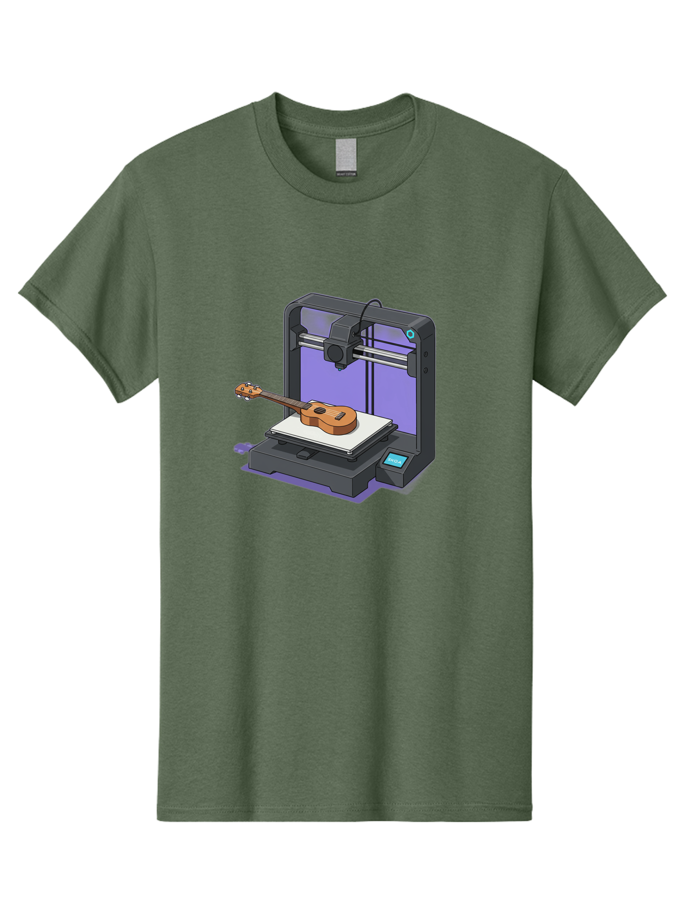 3D-Printer-With-Ukulele Men'S Graphic Tee, 100% Cotton, Comfortable Casual Summer Wear, Machine Washable, 3D Printing Technology, Ukulele Manufacturing, Customized Instruments, Innovative Design, Digital Fabrication, Musical Instruments, Baa051 3