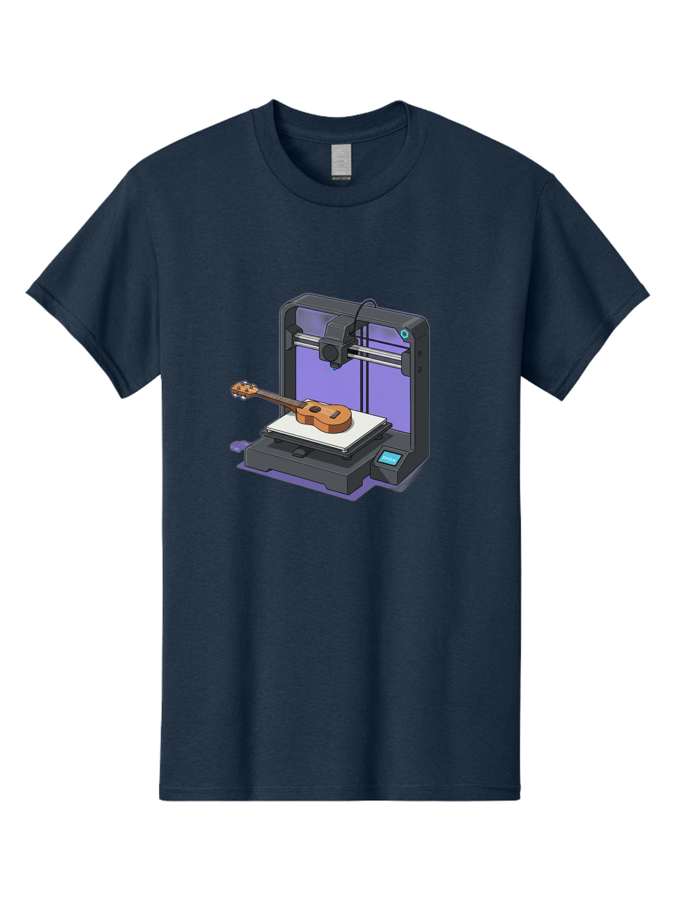 3D-Printer-With-Ukulele Men'S Graphic Tee, 100% Cotton, Comfortable Casual Summer Wear, Machine Washable, 3D Printing Technology, Ukulele Manufacturing, Customized Instruments, Innovative Design, Digital Fabrication, Musical Instruments, Baa051 21