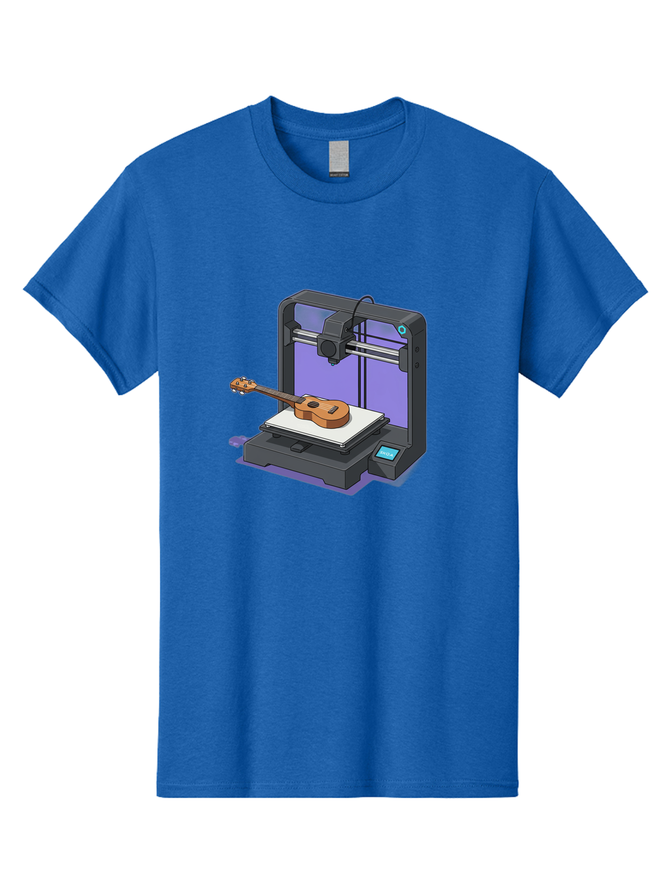 3D-Printer-With-Ukulele Men'S Graphic Tee, 100% Cotton, Comfortable Casual Summer Wear, Machine Washable, 3D Printing Technology, Ukulele Manufacturing, Customized Instruments, Innovative Design, Digital Fabrication, Musical Instruments, Baa051 5