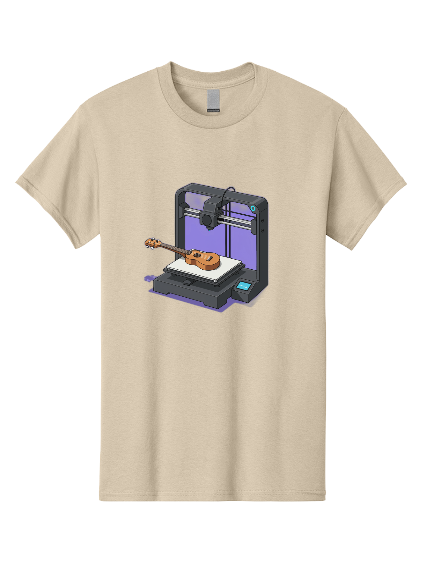 3D-Printer-With-Ukulele Men'S Graphic Tee, 100% Cotton, Comfortable Casual Summer Wear, Machine Washable, 3D Printing Technology, Ukulele Manufacturing, Customized Instruments, Innovative Design, Digital Fabrication, Musical Instruments, Baa051 23