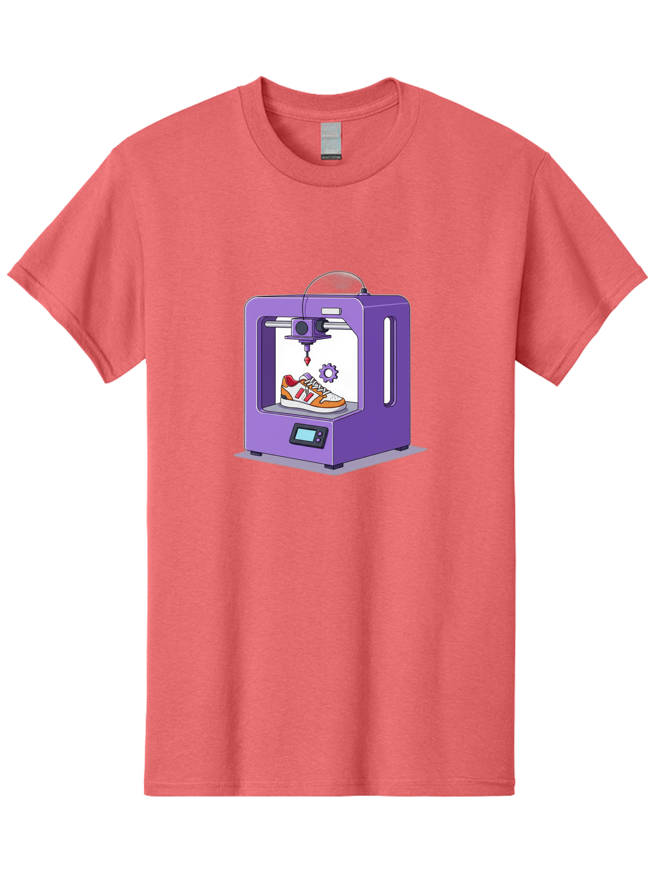 3D-Printing-Sneaker Men'S Graphic Tee, 100% Cotton, Comfortable Casual Summer Wear, Machine Washable, 3D Printing Technology, Futuristic Design, Customizable Shoes, Modern Manufacturing, Additive Manufacturing, Orange And White Sneakers, Baa053 15