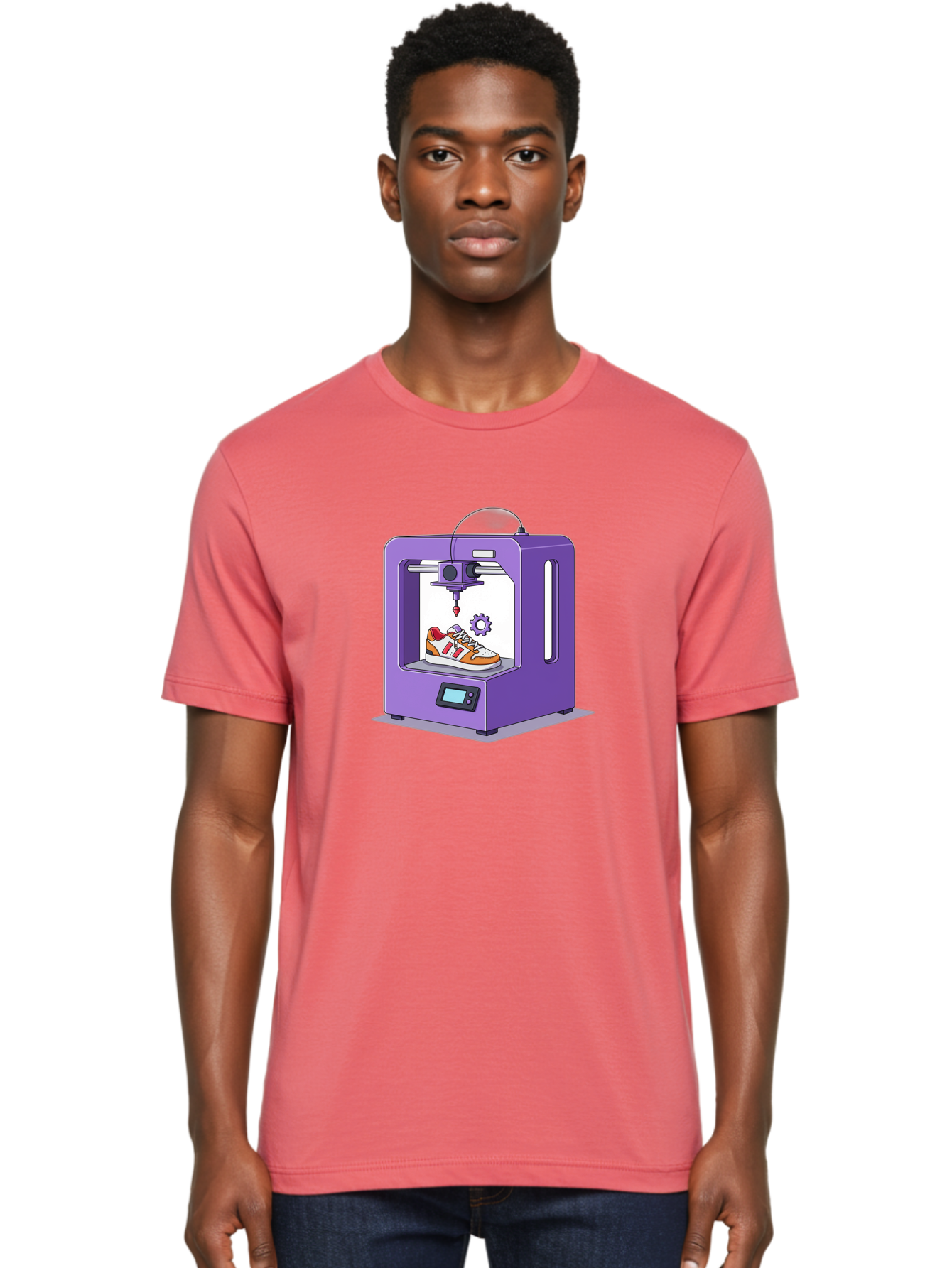 3D-Printing-Sneaker Men'S Graphic Tee, 100% Cotton, Comfortable Casual Summer Wear, Machine Washable, 3D Printing Technology, Futuristic Design, Customizable Shoes, Modern Manufacturing, Additive Manufacturing, Orange And White Sneakers, Baa053 16