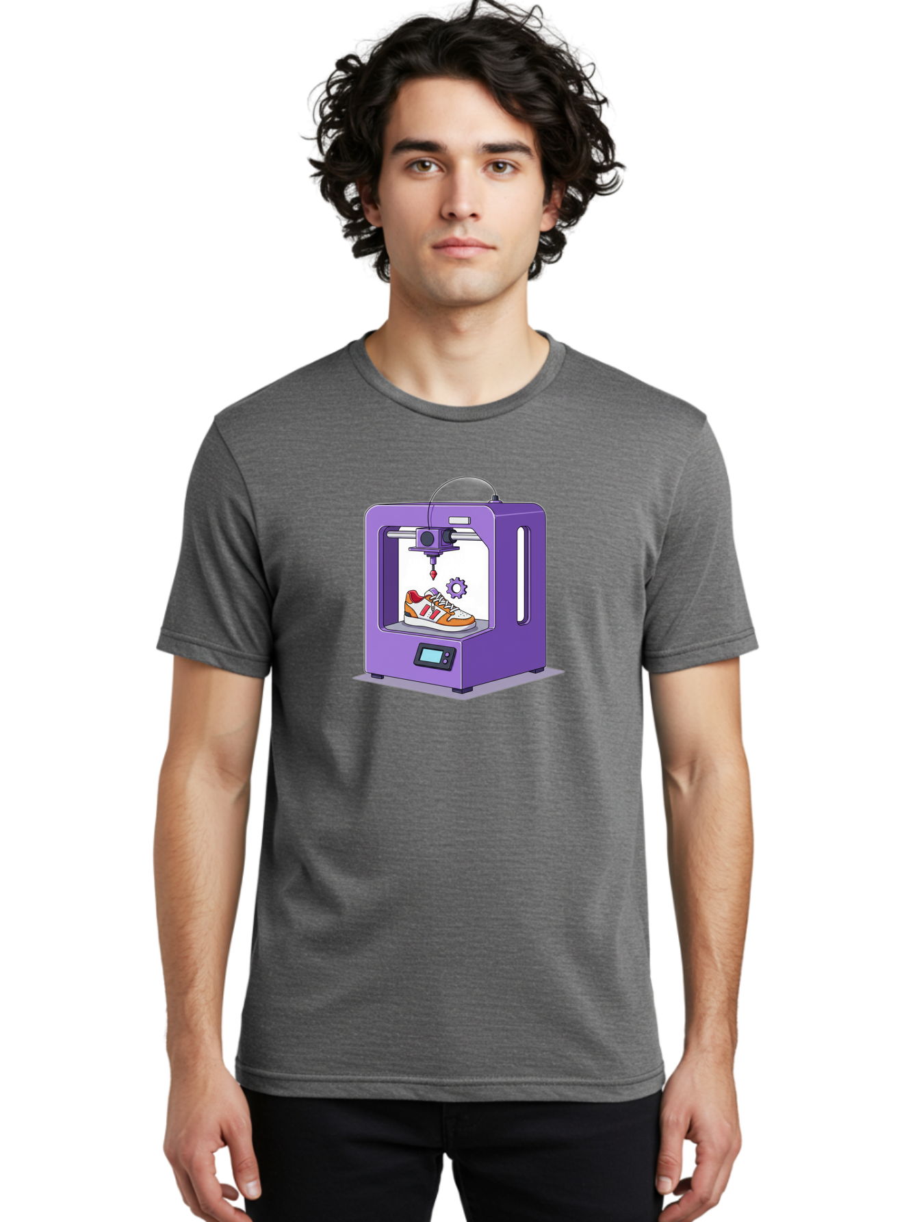 3D-Printing-Sneaker Men'S Graphic Tee, 100% Cotton, Comfortable Casual Summer Wear, Machine Washable, 3D Printing Technology, Futuristic Design, Customizable Shoes, Modern Manufacturing, Additive Manufacturing, Orange And White Sneakers, Baa053 30