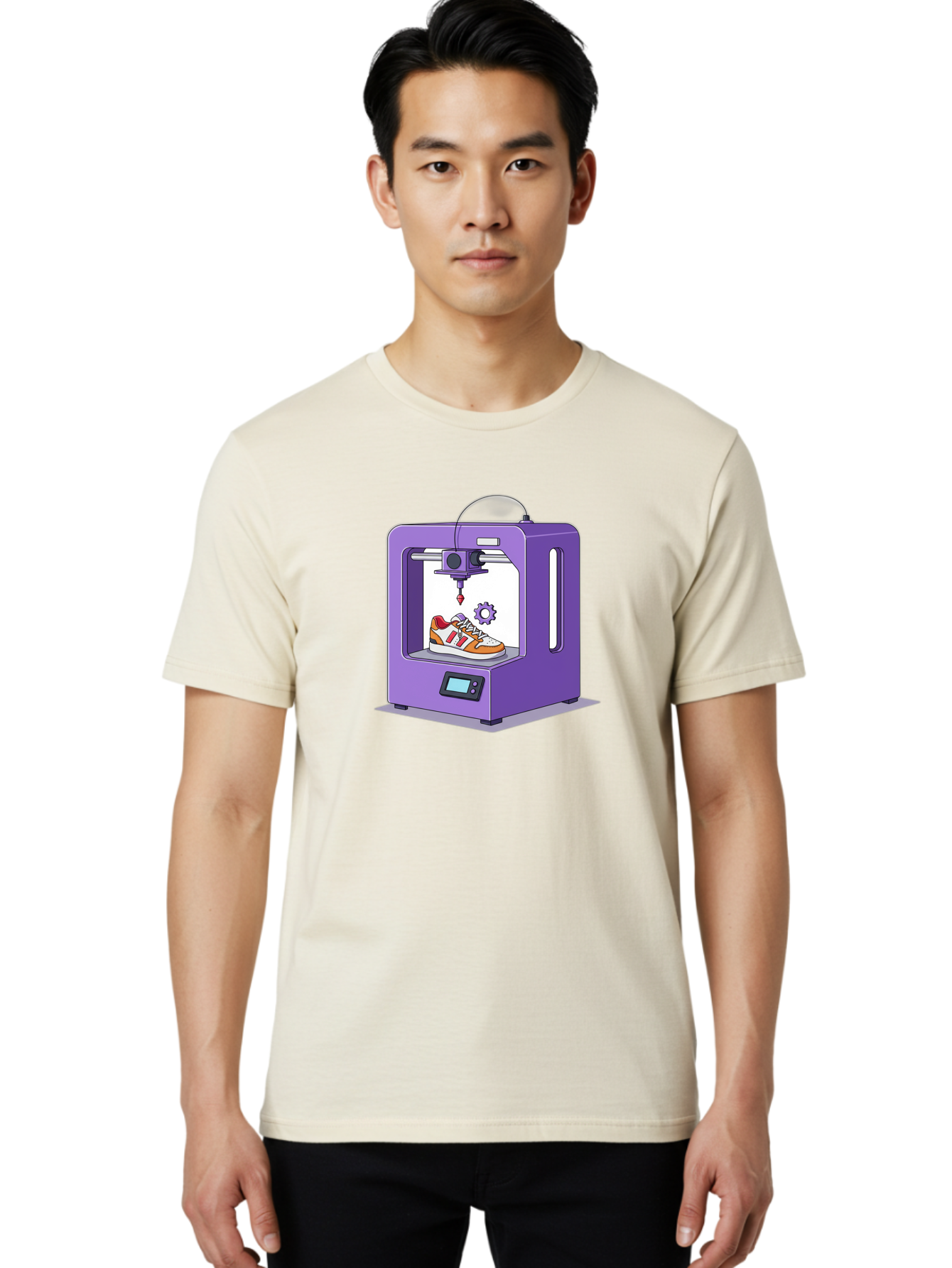 3D-Printing-Sneaker Men'S Graphic Tee, 100% Cotton, Comfortable Casual Summer Wear, Machine Washable, 3D Printing Technology, Futuristic Design, Customizable Shoes, Modern Manufacturing, Additive Manufacturing, Orange And White Sneakers, Baa053 12