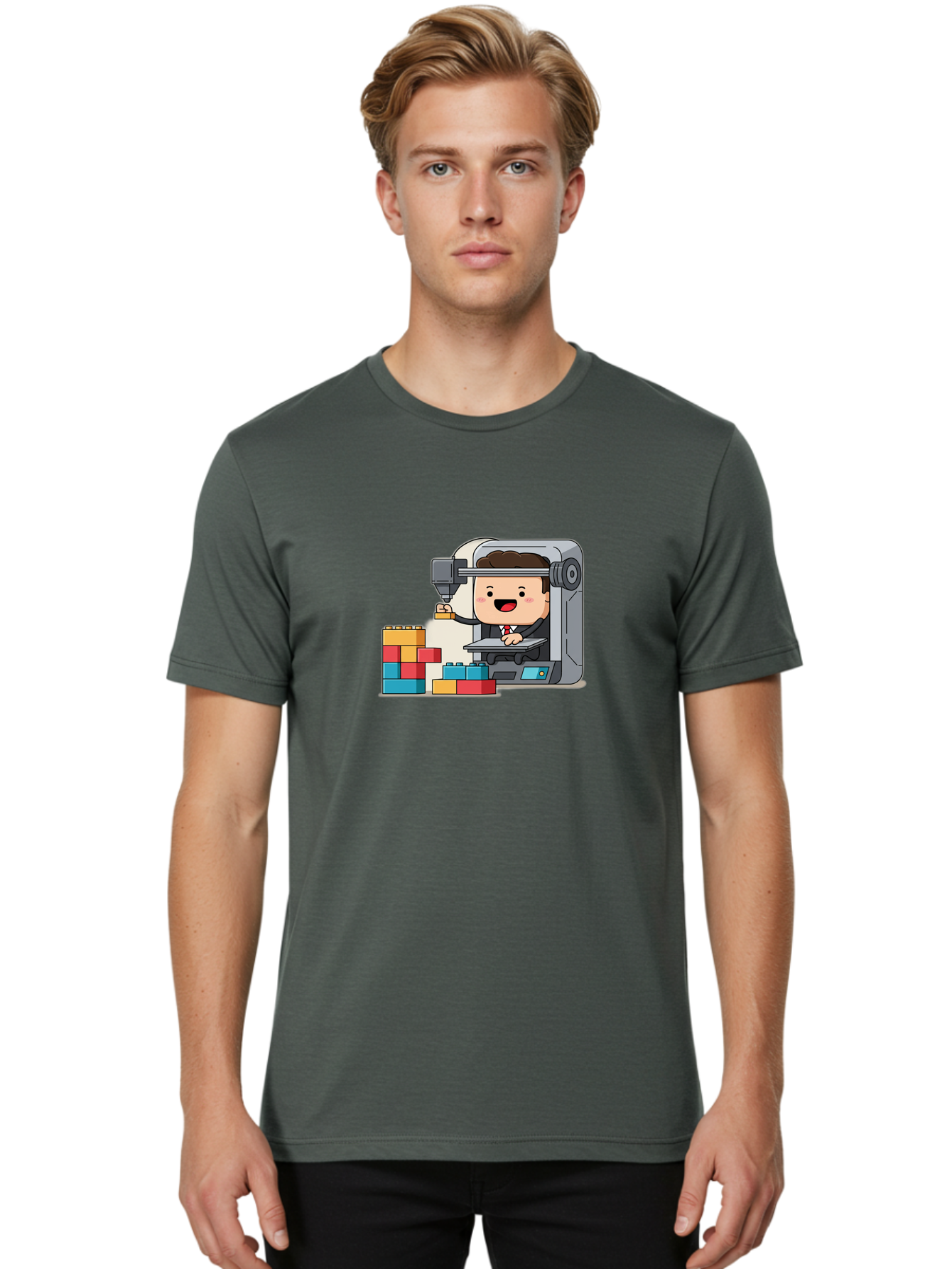 3D-Printing Men'S Graphic Tee, 100% Cotton, Comfortable Casual Summer Wear, Machine Washable, 3D Printing Technology, Additive Manufacturing, Businessman Operating Printer, Colorful Blocks, Construction, Innovation, Rapid Prototyping, Baa054 18
