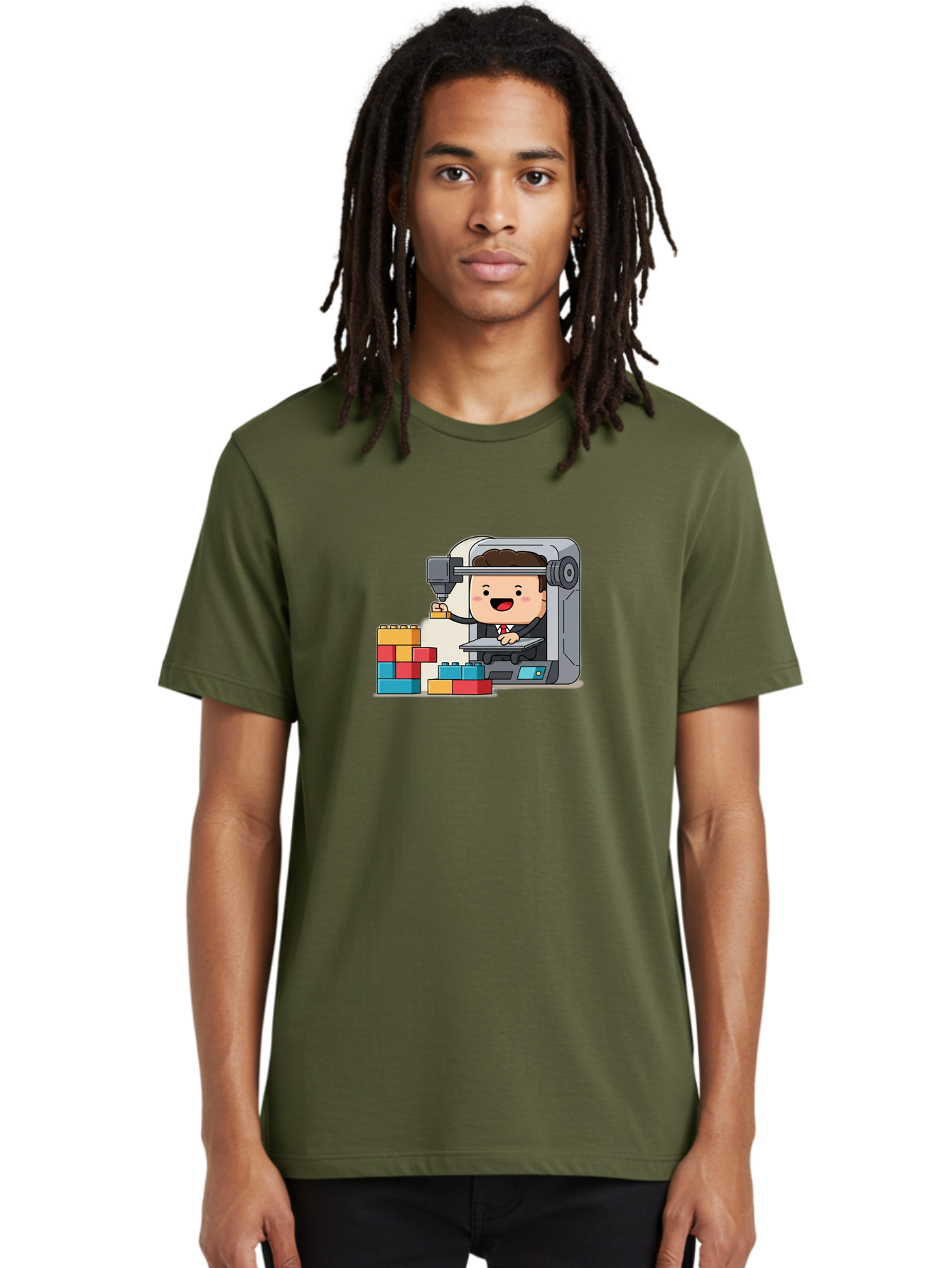 3D-Printing Men'S Graphic Tee, 100% Cotton, Comfortable Casual Summer Wear, Machine Washable, 3D Printing Technology, Additive Manufacturing, Businessman Operating Printer, Colorful Blocks, Construction, Innovation, Rapid Prototyping, Baa054 22