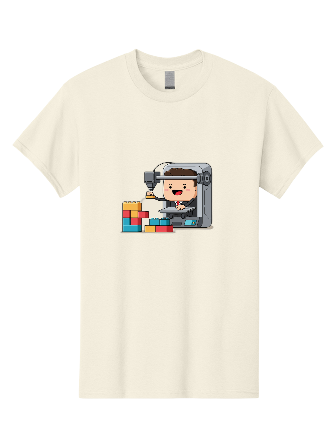 3D-Printing Men'S Graphic Tee, 100% Cotton, Comfortable Casual Summer Wear, Machine Washable, 3D Printing Technology, Additive Manufacturing, Businessman Operating Printer, Colorful Blocks, Construction, Innovation, Rapid Prototyping, Baa054 15