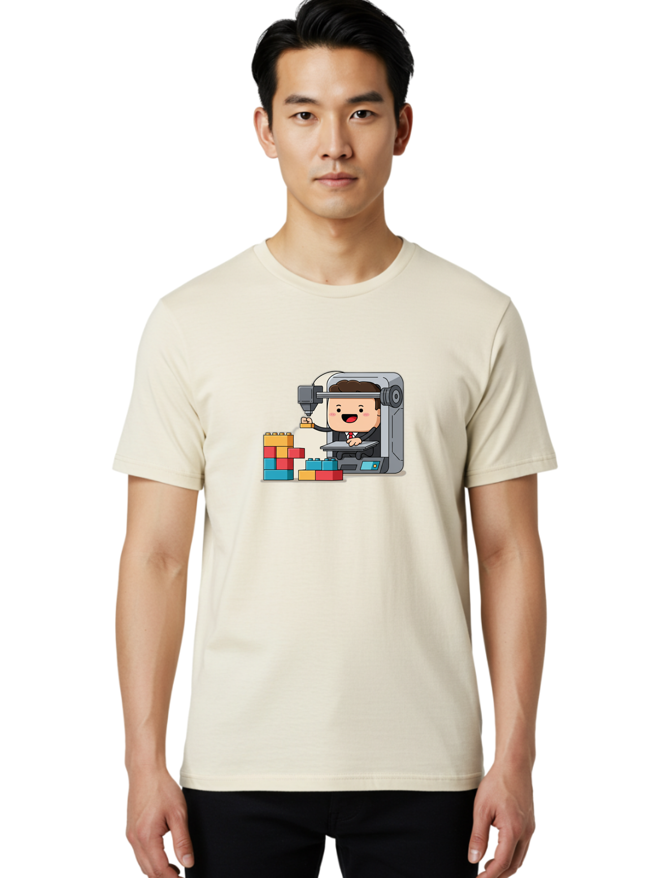 3D-Printing Men'S Graphic Tee, 100% Cotton, Comfortable Casual Summer Wear, Machine Washable, 3D Printing Technology, Additive Manufacturing, Businessman Operating Printer, Colorful Blocks, Construction, Innovation, Rapid Prototyping, Baa054 16