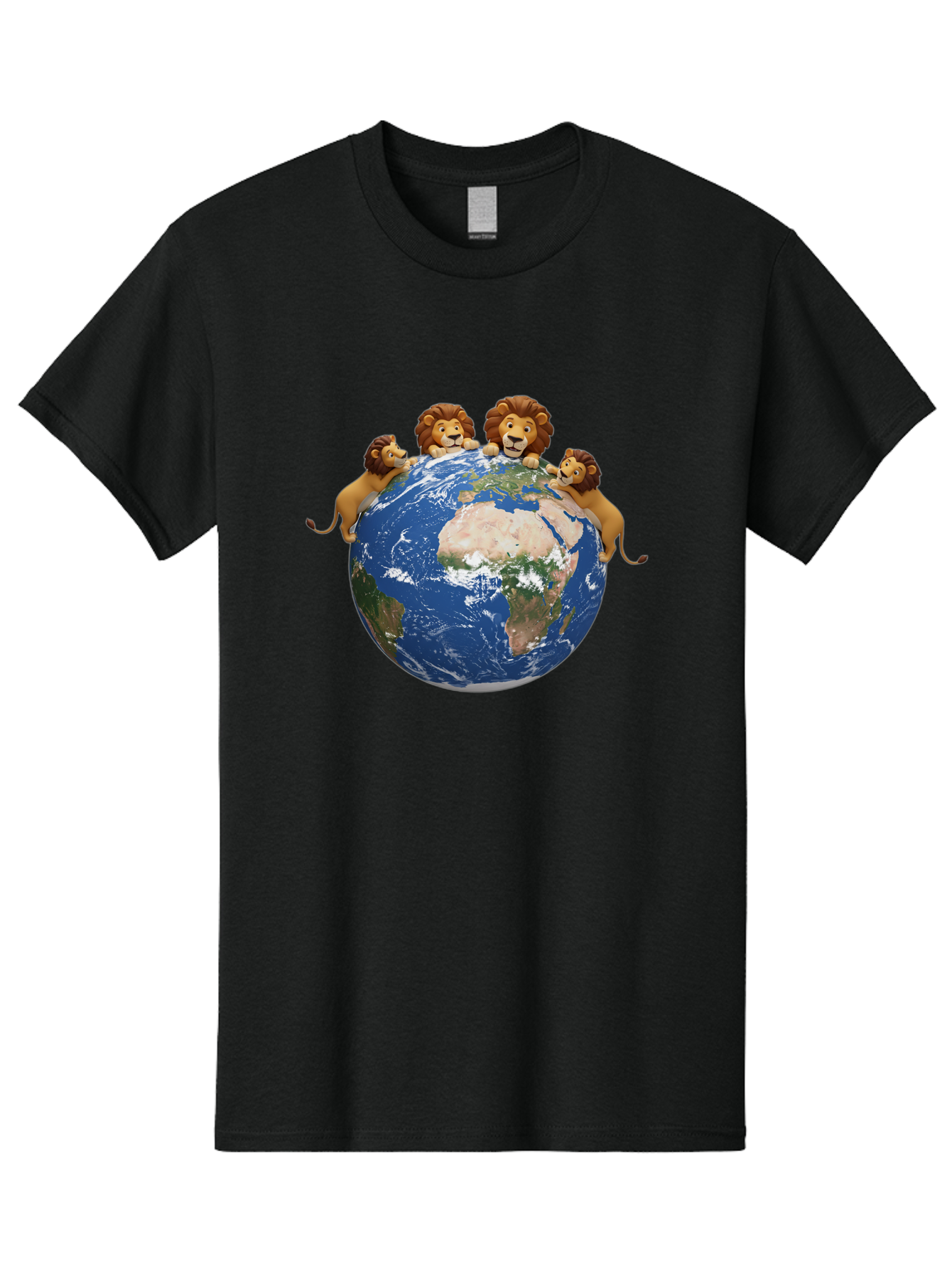 4-Lions-Holding-Globe Men'S Graphic Tee, 100% Cotton, Comfortable Casual Summer Wear, Machine Washable, Lions Holding The World, Global Unity, Conservation Efforts, Wildlife Protection, Earth, Lions Together, Global Awareness Baa056 5