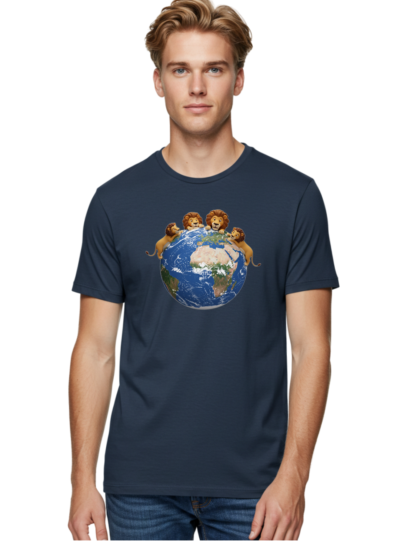 4-Lions-Holding-Globe Men'S Graphic Tee, 100% Cotton, Comfortable Casual Summer Wear, Machine Washable, Lions Holding The World, Global Unity, Conservation Efforts, Wildlife Protection, Earth, Lions Together, Global Awareness Baa056 10
