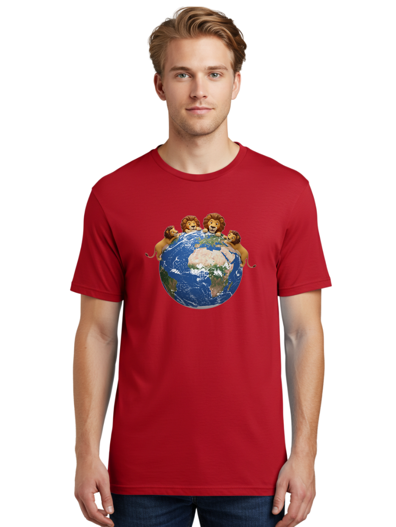 4-Lions-Holding-Globe Men'S Graphic Tee, 100% Cotton, Comfortable Casual Summer Wear, Machine Washable, Lions Holding The World, Global Unity, Conservation Efforts, Wildlife Protection, Earth, Lions Together, Global Awareness Baa056 14