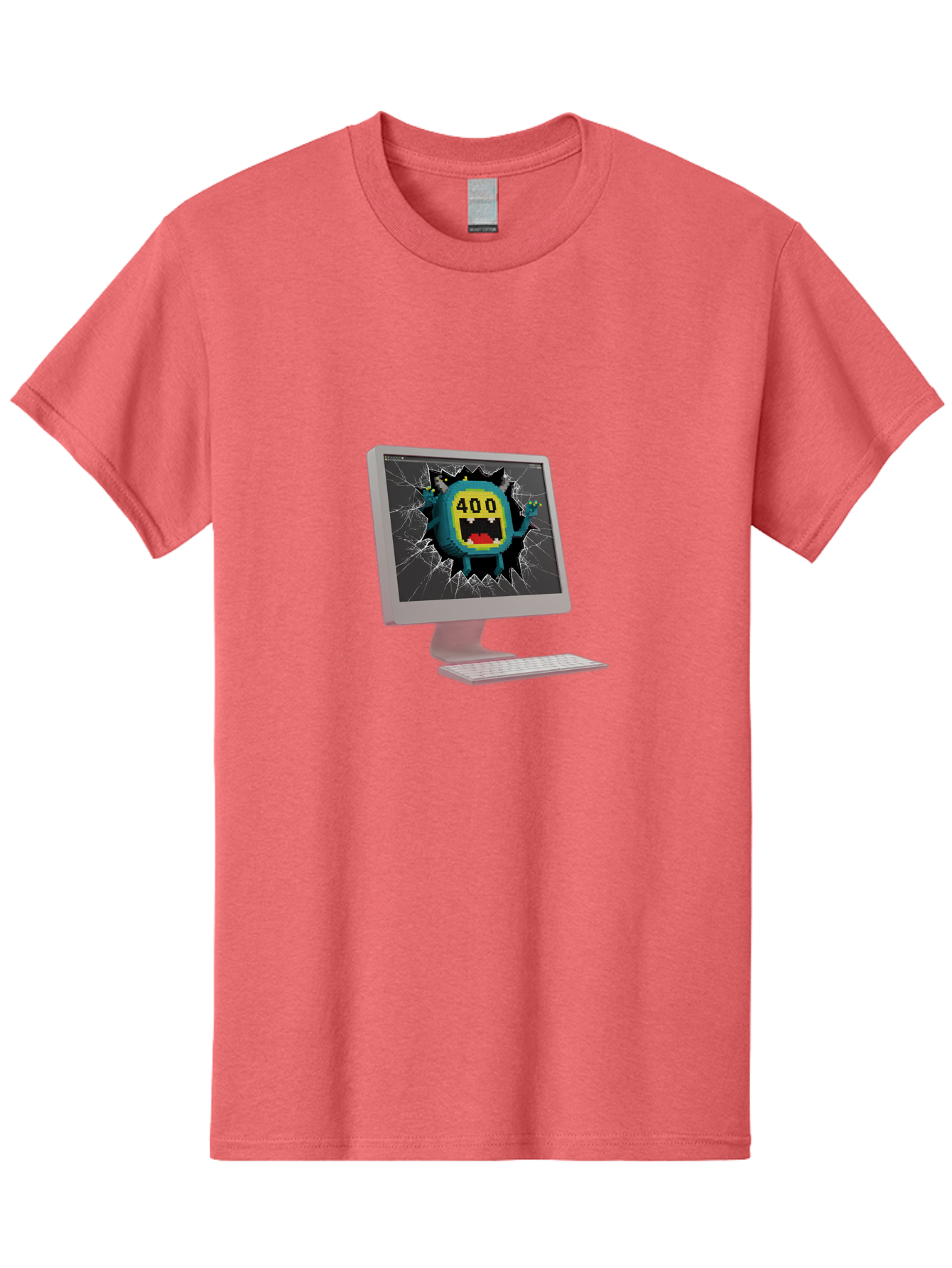 400-Error Men'S Graphic Tee, 100% Cotton, Comfortable Casual Summer Wear, Machine Washable, Error Message, Broken Screen, 400 Bad Request, Cartoon Monster, Cracked Glass, Digital Glitch, Frustrated User, Humorous Illustration, Baa057 15