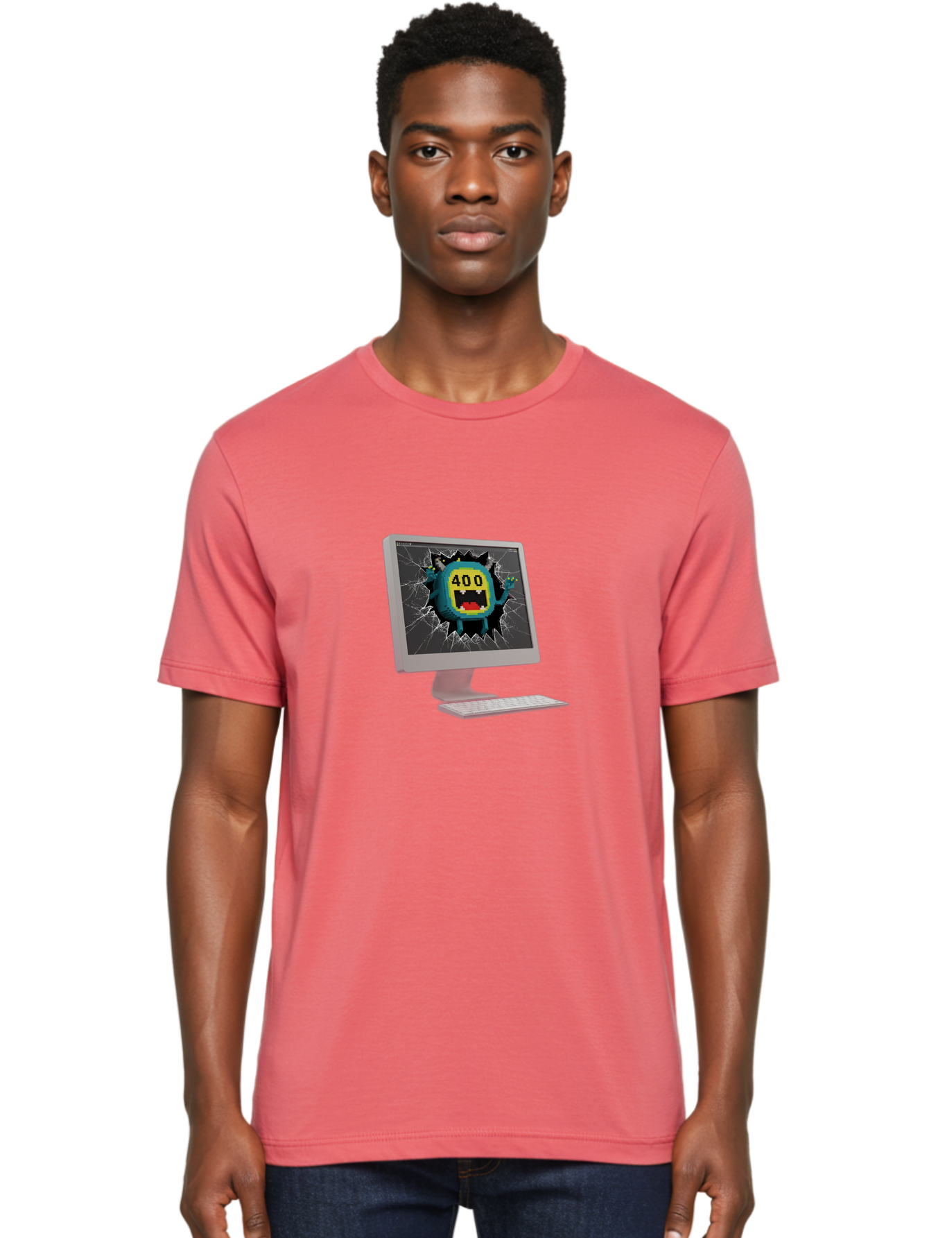 400-Error Men'S Graphic Tee, 100% Cotton, Comfortable Casual Summer Wear, Machine Washable, Error Message, Broken Screen, 400 Bad Request, Cartoon Monster, Cracked Glass, Digital Glitch, Frustrated User, Humorous Illustration, Baa057 16