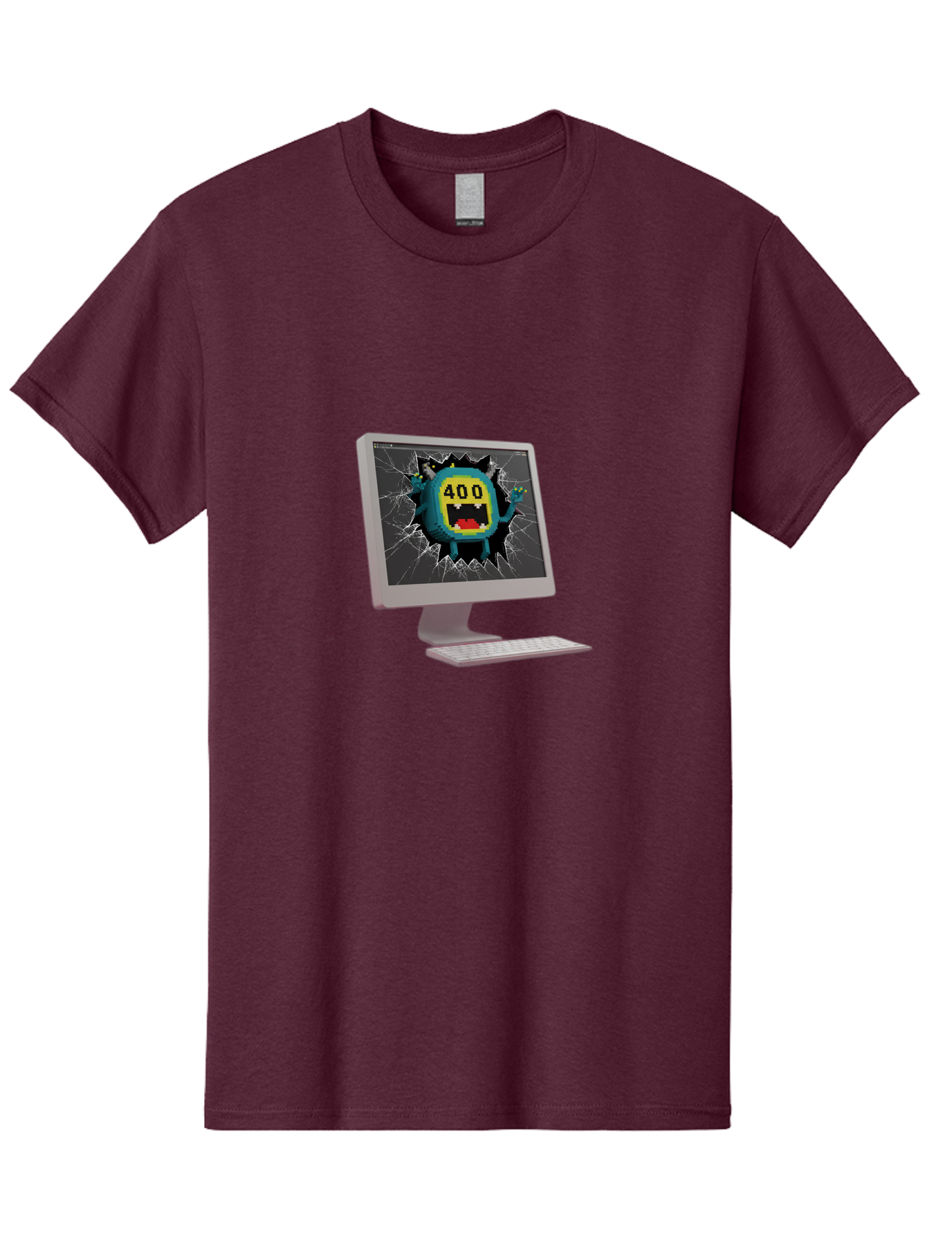 400-Error Men'S Graphic Tee, 100% Cotton, Comfortable Casual Summer Wear, Machine Washable, Error Message, Broken Screen, 400 Bad Request, Cartoon Monster, Cracked Glass, Digital Glitch, Frustrated User, Humorous Illustration, Baa057 23