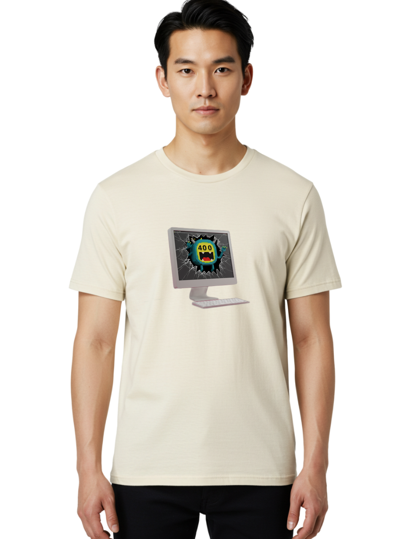 400-Error Men'S Graphic Tee, 100% Cotton, Comfortable Casual Summer Wear, Machine Washable, Error Message, Broken Screen, 400 Bad Request, Cartoon Monster, Cracked Glass, Digital Glitch, Frustrated User, Humorous Illustration, Baa057 6