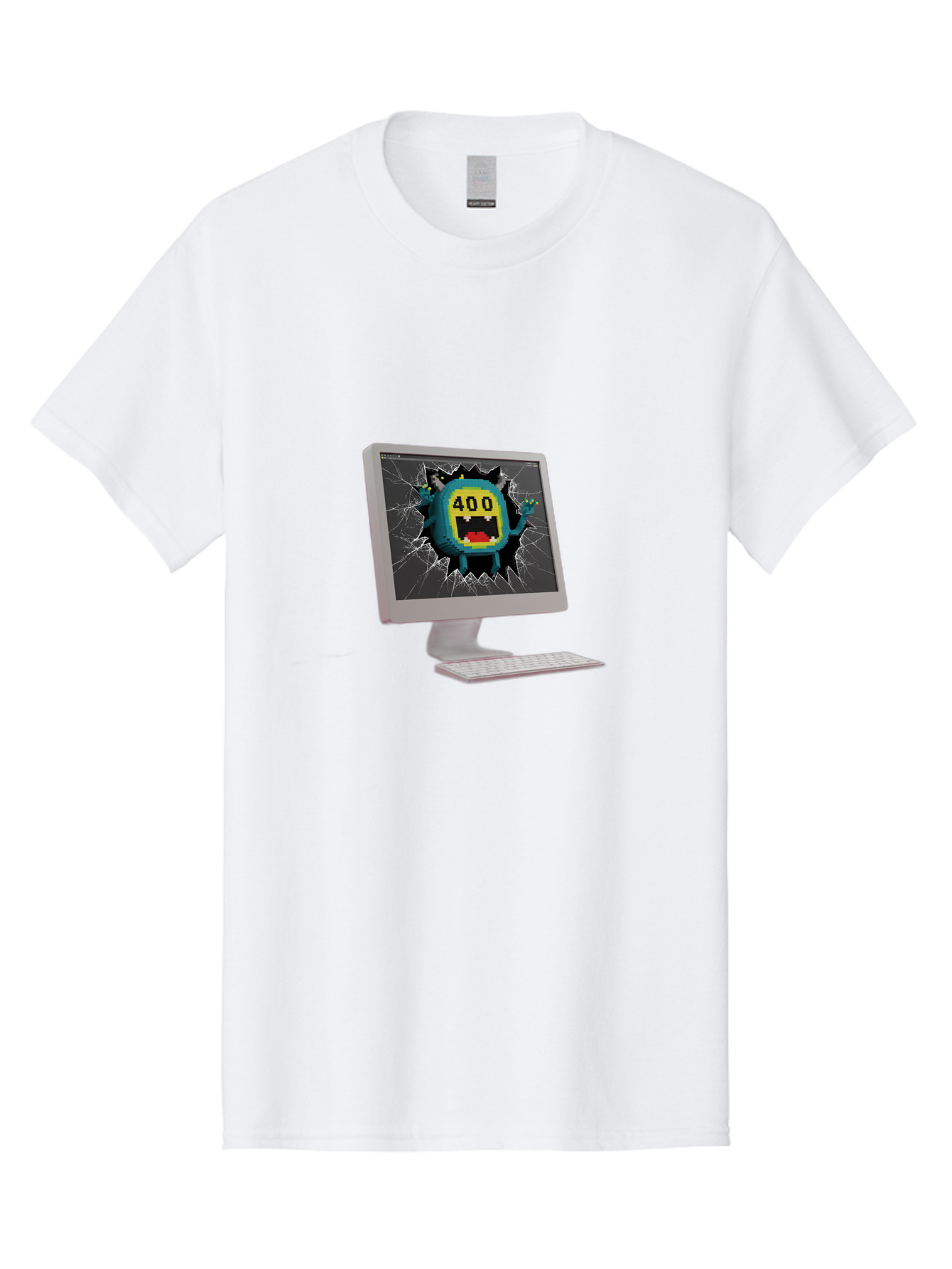 400-Error Men'S Graphic Tee, 100% Cotton, Comfortable Casual Summer Wear, Machine Washable, Error Message, Broken Screen, 400 Bad Request, Cartoon Monster, Cracked Glass, Digital Glitch, Frustrated User, Humorous Illustration, Baa057 21