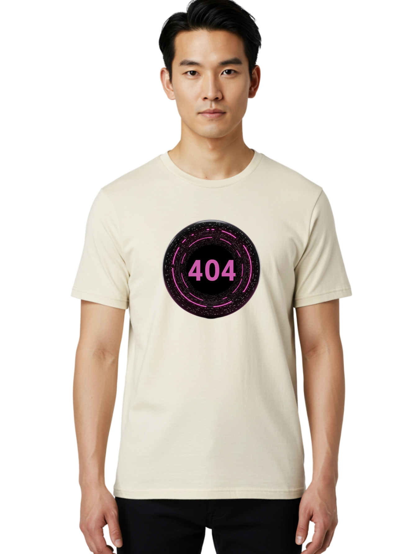 404-3 Men'S Graphic Tee, 100% Cotton, Comfortable Casual Summer Wear, Machine Washable, 404 Error, Page Not Found, Digital Glitch, Pink Neon, Futuristic Design, Cyberpunk Aesthetic, Error Message, Circular Pattern, Binary Code, Website Error Baa060 16