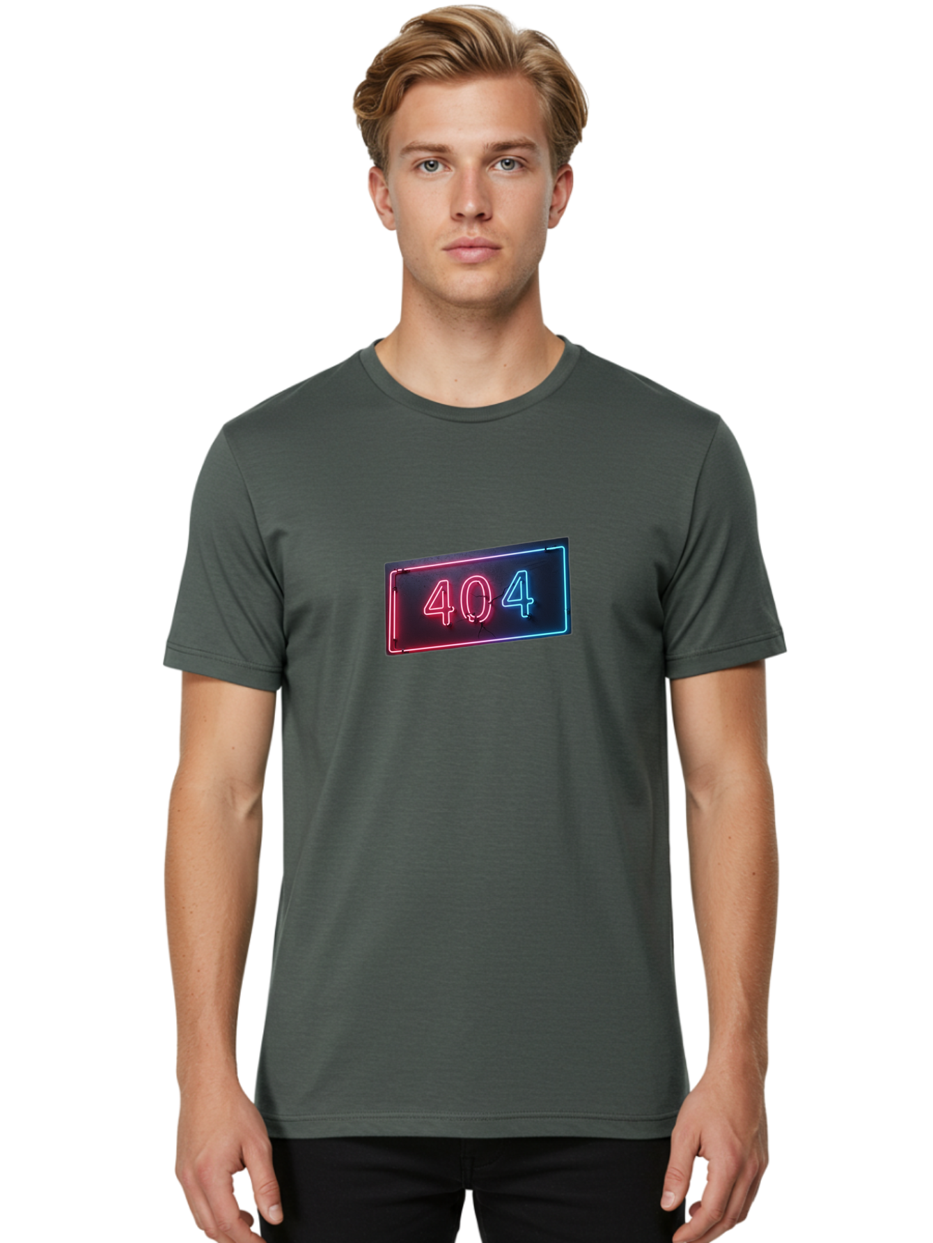 404-4 Men'S Graphic Tee, 100% Cotton, Comfortable Casual Summer Wear, Machine Washable, 404 Error Sign, Neon Sign, Red And Blue Neon, Glowing Numbers, Page Not Found, Error Message, Digital Signage Baa061 22