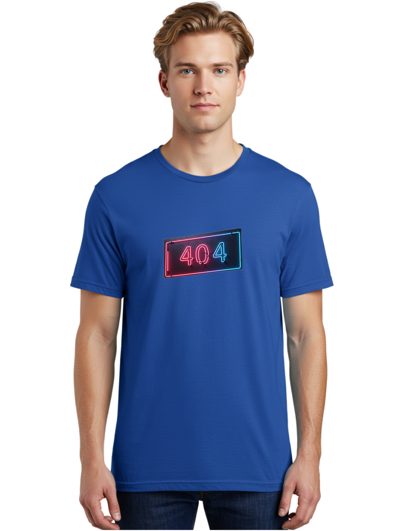 404-4 Men'S Graphic Tee, 100% Cotton, Comfortable Casual Summer Wear, Machine Washable, 404 Error Sign, Neon Sign, Red And Blue Neon, Glowing Numbers, Page Not Found, Error Message, Digital Signage Baa061 16