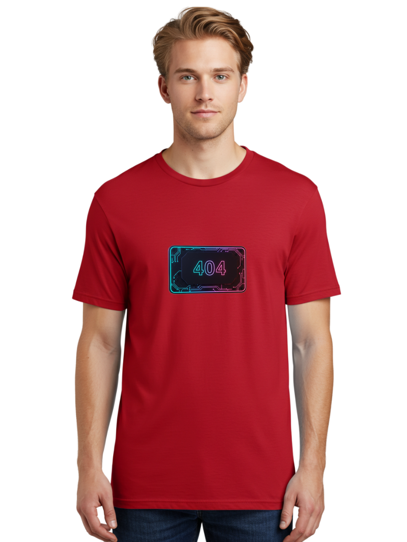 404-8 Men'S Graphic Tee, 100% Cotton, Comfortable Casual Summer Wear, Machine Washable, 404 Error Message, Futuristic Design, Neon Lights, Circuit Board, Error Page, Page Not Found, Tech Glitch, Digital Error Baa065 2