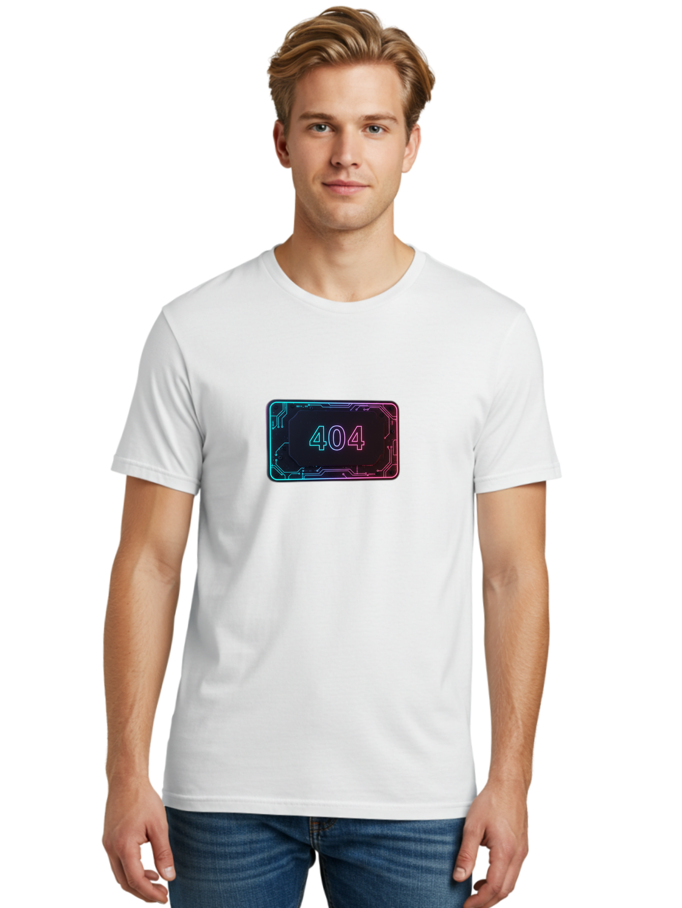 404-8 Men'S Graphic Tee, 100% Cotton, Comfortable Casual Summer Wear, Machine Washable, 404 Error Message, Futuristic Design, Neon Lights, Circuit Board, Error Page, Page Not Found, Tech Glitch, Digital Error Baa065 20