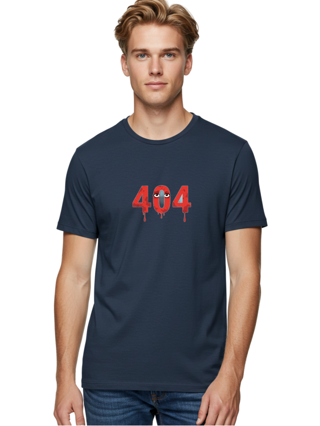 404-9 Men'S Graphic Tee, 100% Cotton, Comfortable Casual Summer Wear, Machine Washable, Error Message, 404 Page Not Found, Creepy Numbers, Dripping Blood, Horror Theme, Eerie Atmosphere, Web Design Element, Glitch Art Baa066 30