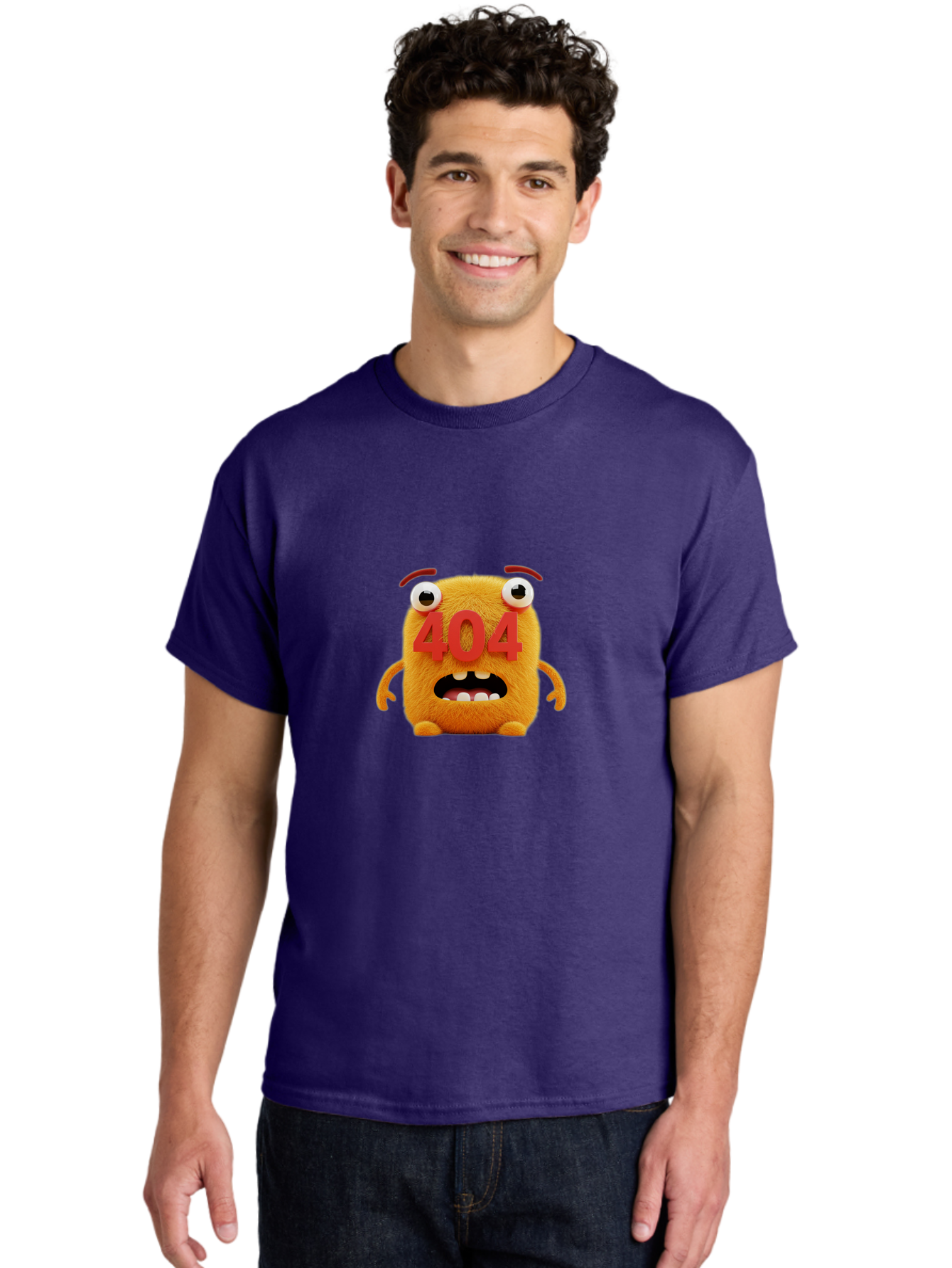404-Character-1 Men'S Graphic Tee, 100% Cotton, Comfortable Casual Summer Wear, Machine Washable, Error Message, 404 Page Not Found, Cartoon Character, Angry Face, Red Numbers, Fuzzy Texture, Eyeballs Popped Out, Shocked Expression, Baa067 26