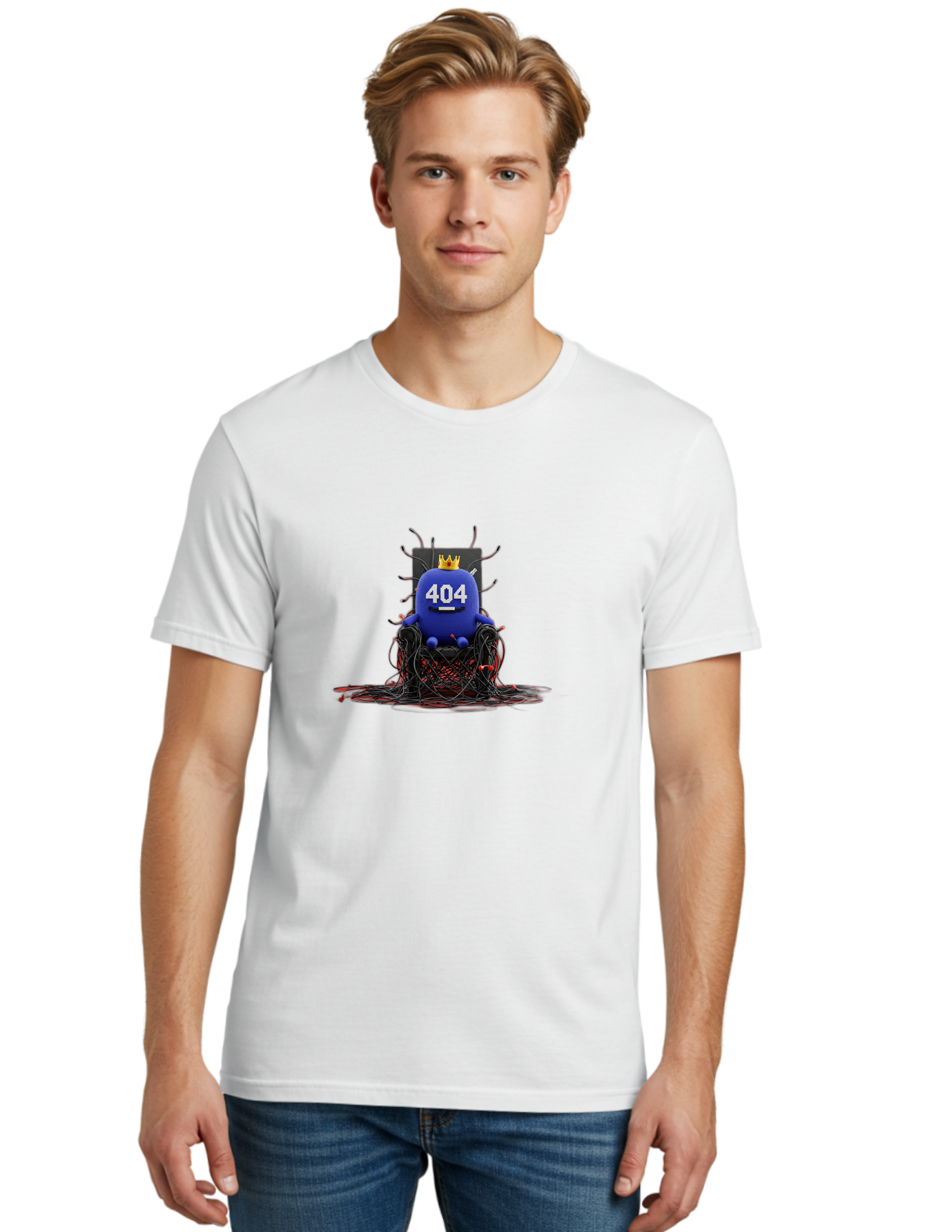 404-Character Men'S Graphic Tee, 100% Cotton, Comfortable Casual Summer Wear, Machine Washable, Error 404, Page Not Found, Broken Links, Digital Chaos, Tangled Wires, Frustrated User, Tech Issue, Online Error Baa068 10