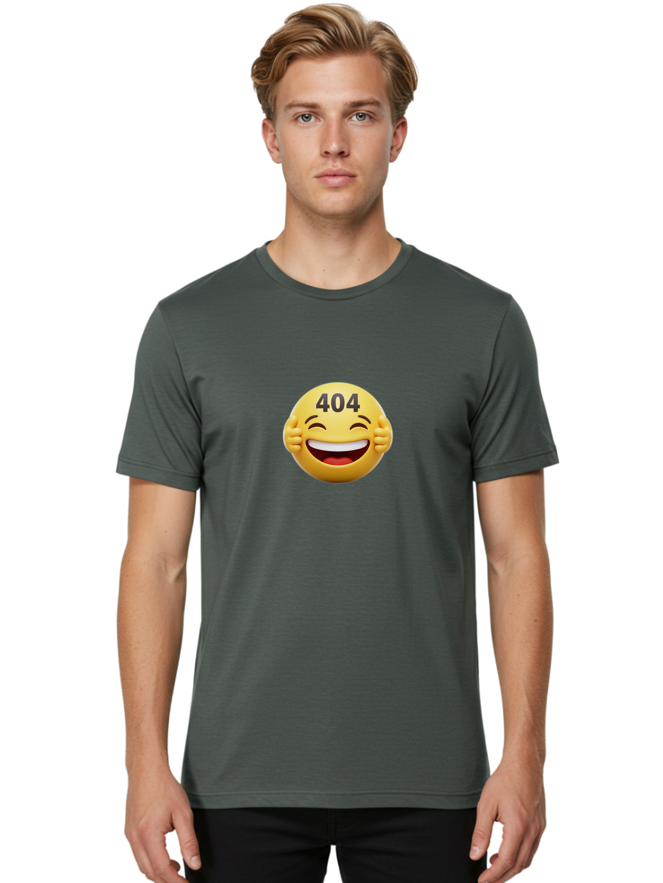 404-Emoji Men'S Graphic Tee, 100% Cotton, Comfortable Casual Summer Wear, Machine Washable, Error 404, Laughing Emoji, Funny Face, Humor, Internet Meme, Page Not Found, Error Message, Comedic Relief Baa071 28