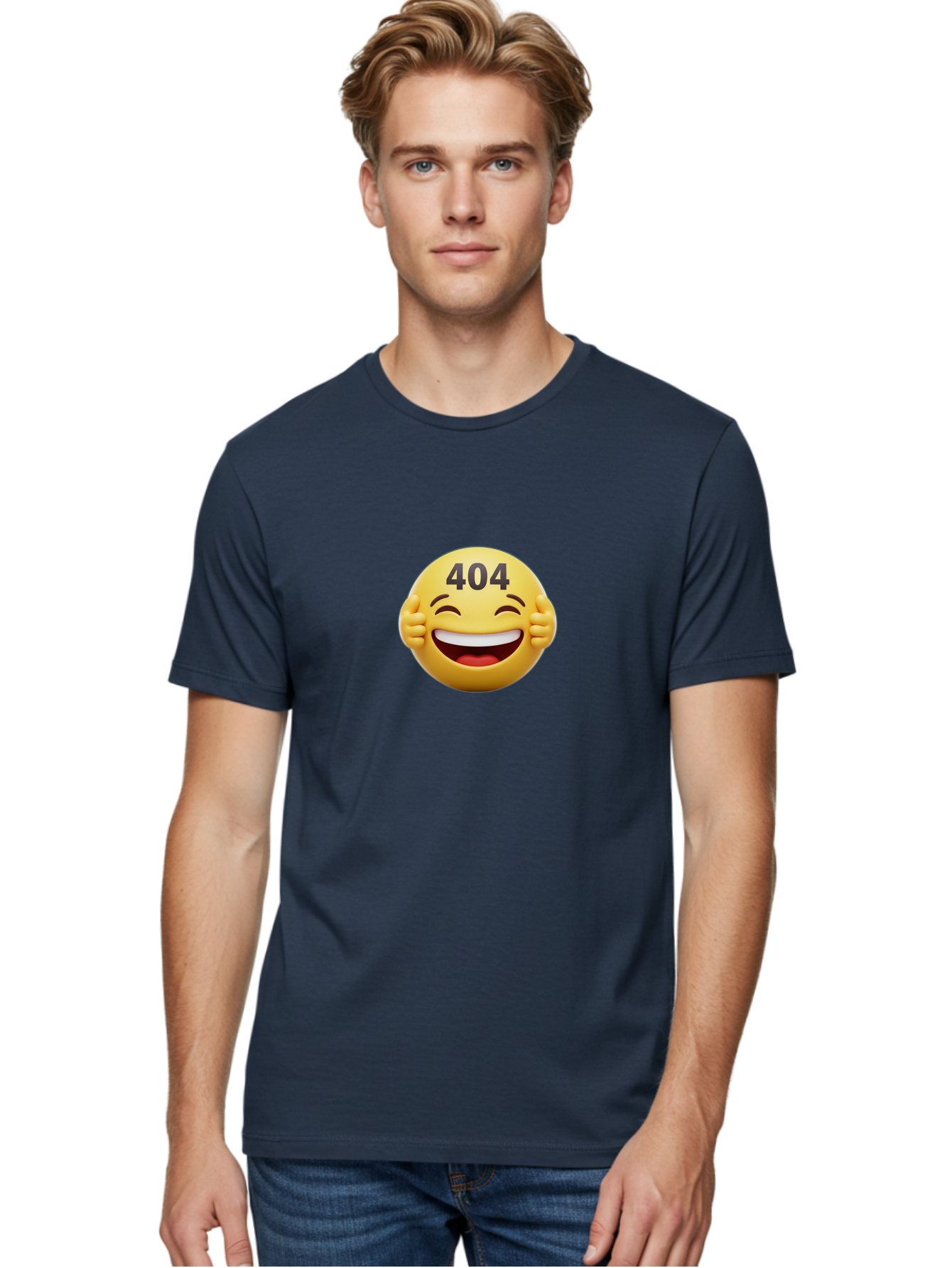 404-Emoji Men'S Graphic Tee, 100% Cotton, Comfortable Casual Summer Wear, Machine Washable, Error 404, Laughing Emoji, Funny Face, Humor, Internet Meme, Page Not Found, Error Message, Comedic Relief Baa071 12