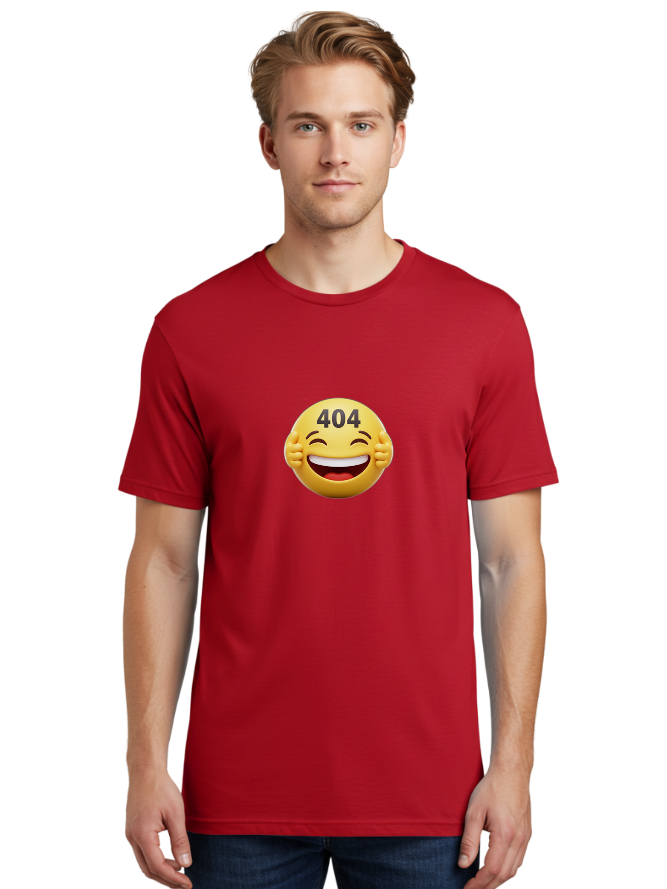 404-Emoji Men'S Graphic Tee, 100% Cotton, Comfortable Casual Summer Wear, Machine Washable, Error 404, Laughing Emoji, Funny Face, Humor, Internet Meme, Page Not Found, Error Message, Comedic Relief Baa071 24