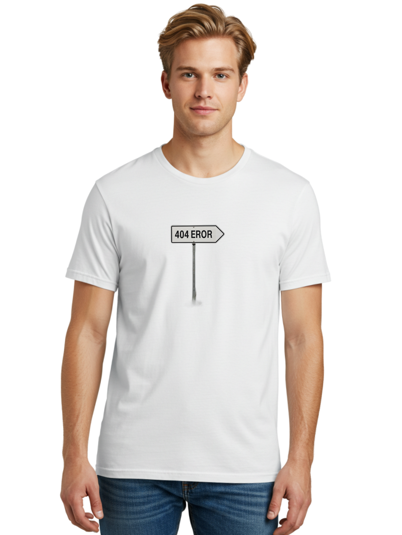 404-Eror Men'S Graphic Tee, 100% Cotton, Comfortable Casual Summer Wear, Machine Washable, 404 Error Sign, Navigation Sign, Error Message, Directional Sign, Misspelled Text, White Sign, Black Text, Arrow Sign, Metal Pole, Page Not Found Baa072 10