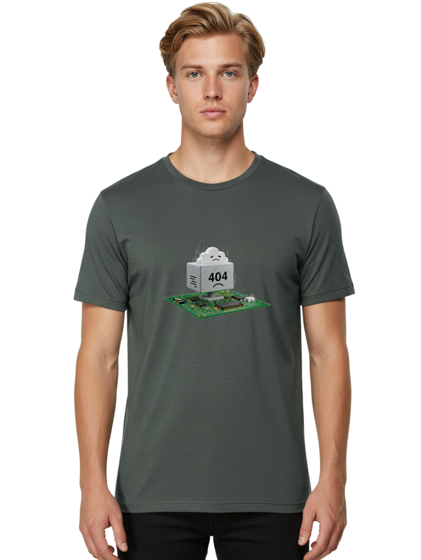 404-Error-10 Men'S Graphic Tee, 100% Cotton, Comfortable Casual Summer Wear, Machine Washable, 404 Error Message, Sad Cloud, Unhappy Face, Computer Hardware, Circuit Board, Error Code, Webpage Not Found, Broken Link, Digital Frustration, Baa074 4