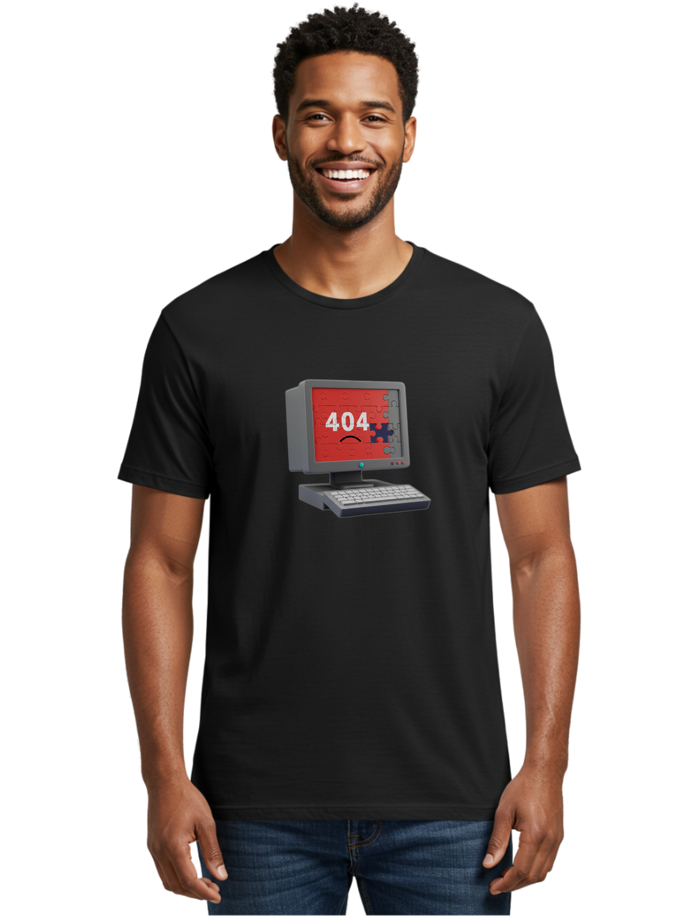 404-Error-11 Men'S Graphic Tee, 100% Cotton, Comfortable Casual Summer Wear, Machine Washable, Computer Monitor Displaying 404 Error, Jigsaw Puzzle Pieces, Error Message, Broken Screen, Technical Issue, Puzzle Pieces Falling Apart, Baa075 8