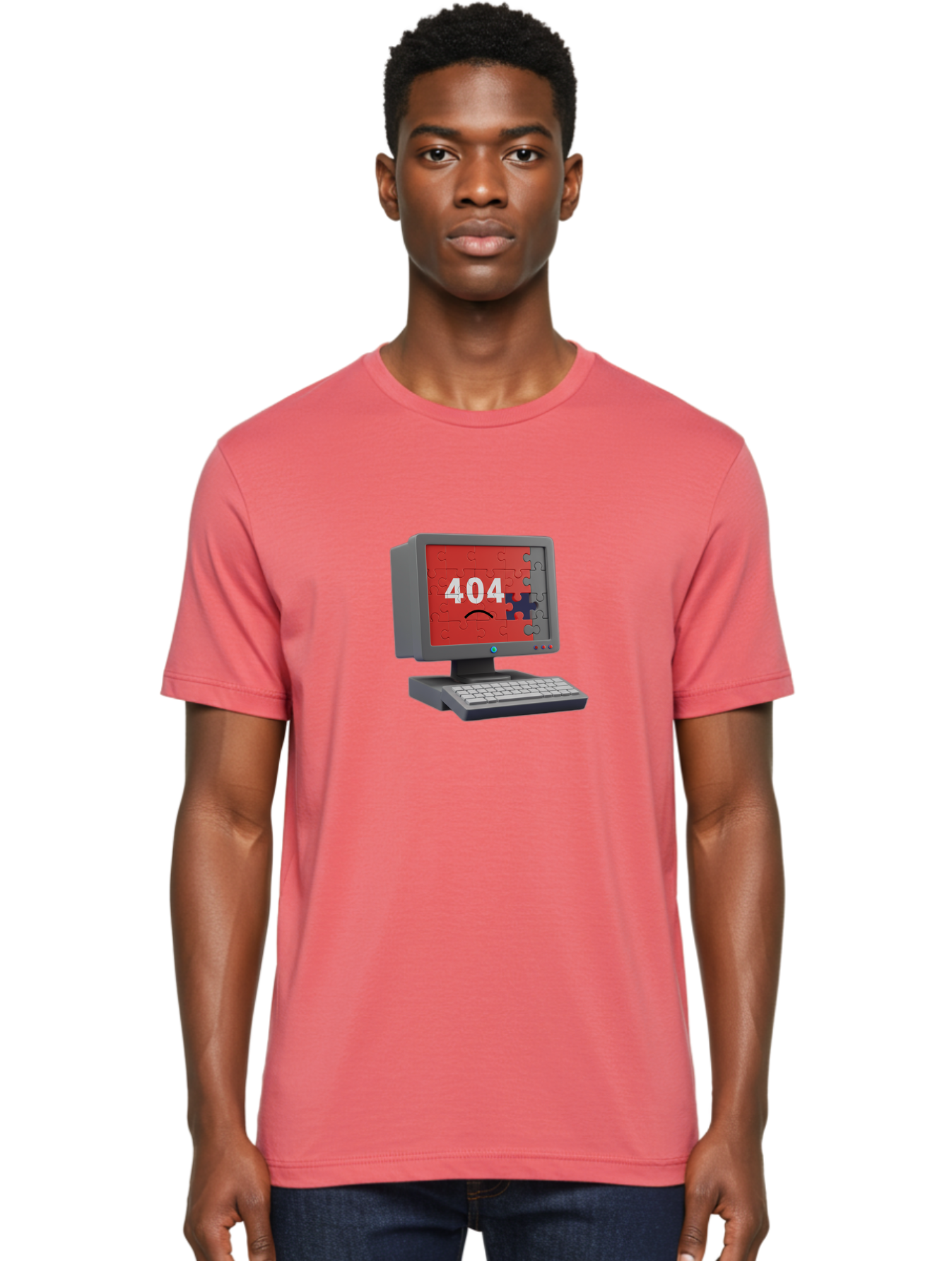 404-Error-11 Men'S Graphic Tee, 100% Cotton, Comfortable Casual Summer Wear, Machine Washable, Computer Monitor Displaying 404 Error, Jigsaw Puzzle Pieces, Error Message, Broken Screen, Technical Issue, Puzzle Pieces Falling Apart, Baa075 10