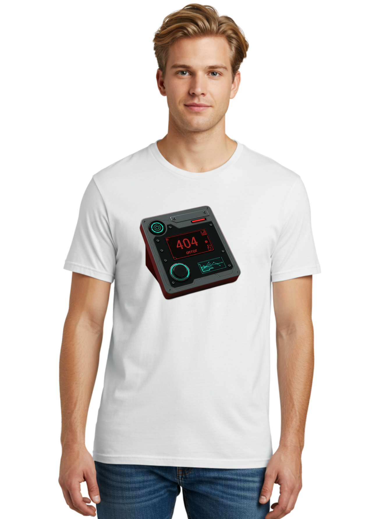 404-Error-4 Men'S Graphic Tee, 100% Cotton, Comfortable Casual Summer Wear, Machine Washable, Futuristic Device, 404 Error Message, Neon Lights, Digital Display, Error Screen, Cyberpunk Technology, Glitchy Interface, High-Tech Gadget Baa078 4