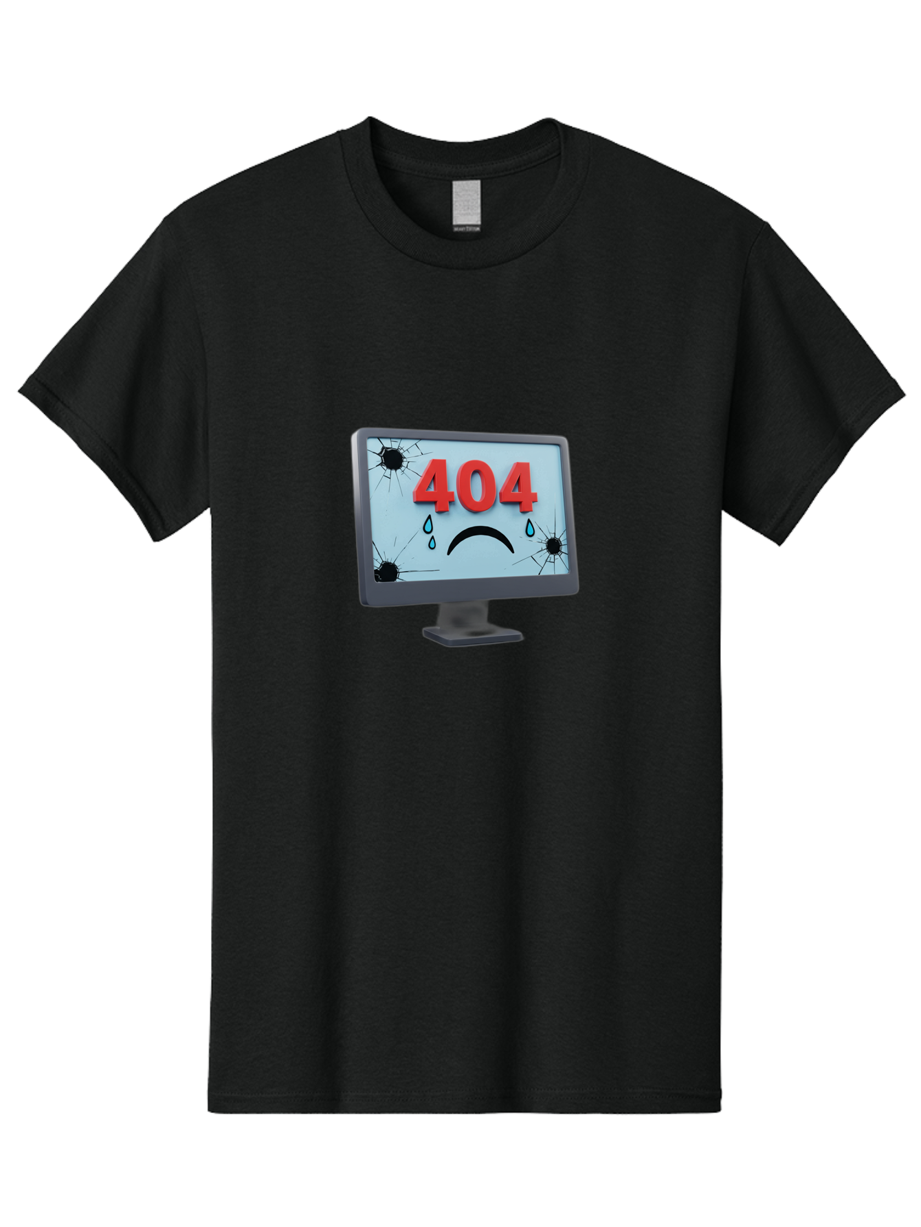 404-Error-Screen-1 Men'S Graphic Tee, 100% Cotton, Comfortable Casual Summer Wear, Machine Washable, Computer Monitor, 404 Error Message, Cracked Screen, Sad Face Emoticon, Blue Tears, Error Notification, Broken Display, Technical Issue, Baa090 8