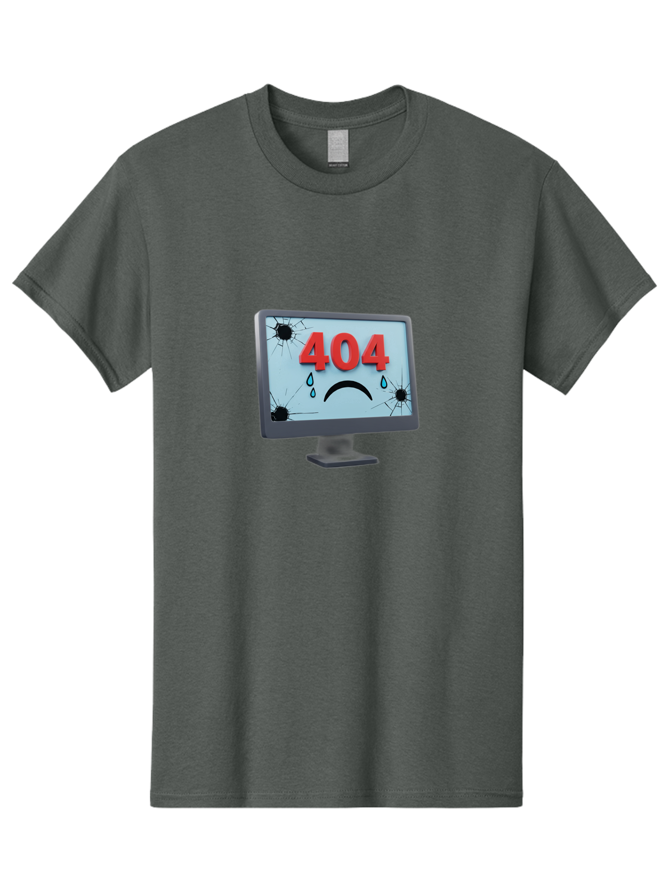 404-Error-Screen-1 Men'S Graphic Tee, 100% Cotton, Comfortable Casual Summer Wear, Machine Washable, Computer Monitor, 404 Error Message, Cracked Screen, Sad Face Emoticon, Blue Tears, Error Notification, Broken Display, Technical Issue, Baa090 3