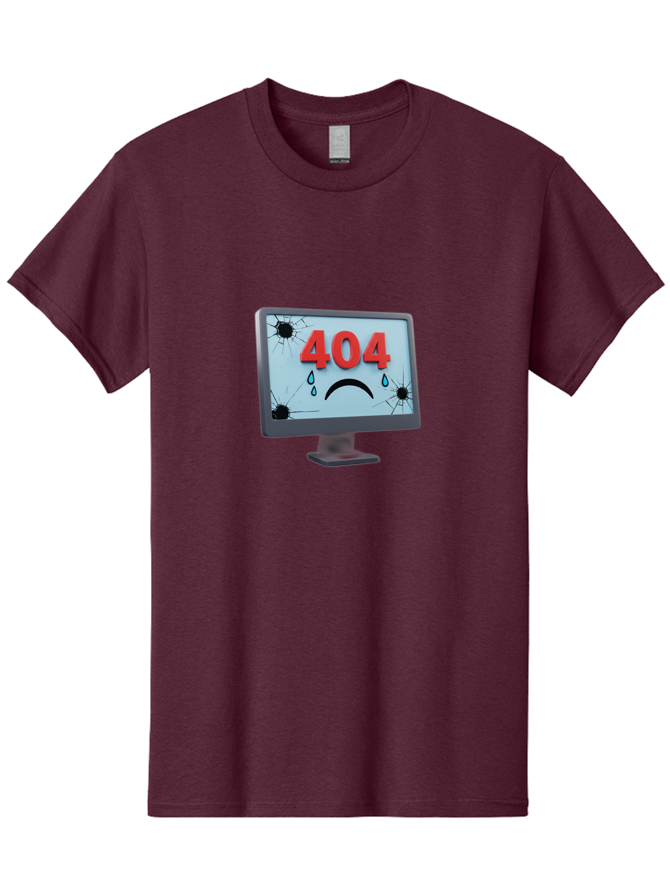 404-Error-Screen-1 Men'S Graphic Tee, 100% Cotton, Comfortable Casual Summer Wear, Machine Washable, Computer Monitor, 404 Error Message, Cracked Screen, Sad Face Emoticon, Blue Tears, Error Notification, Broken Display, Technical Issue, Baa090 11
